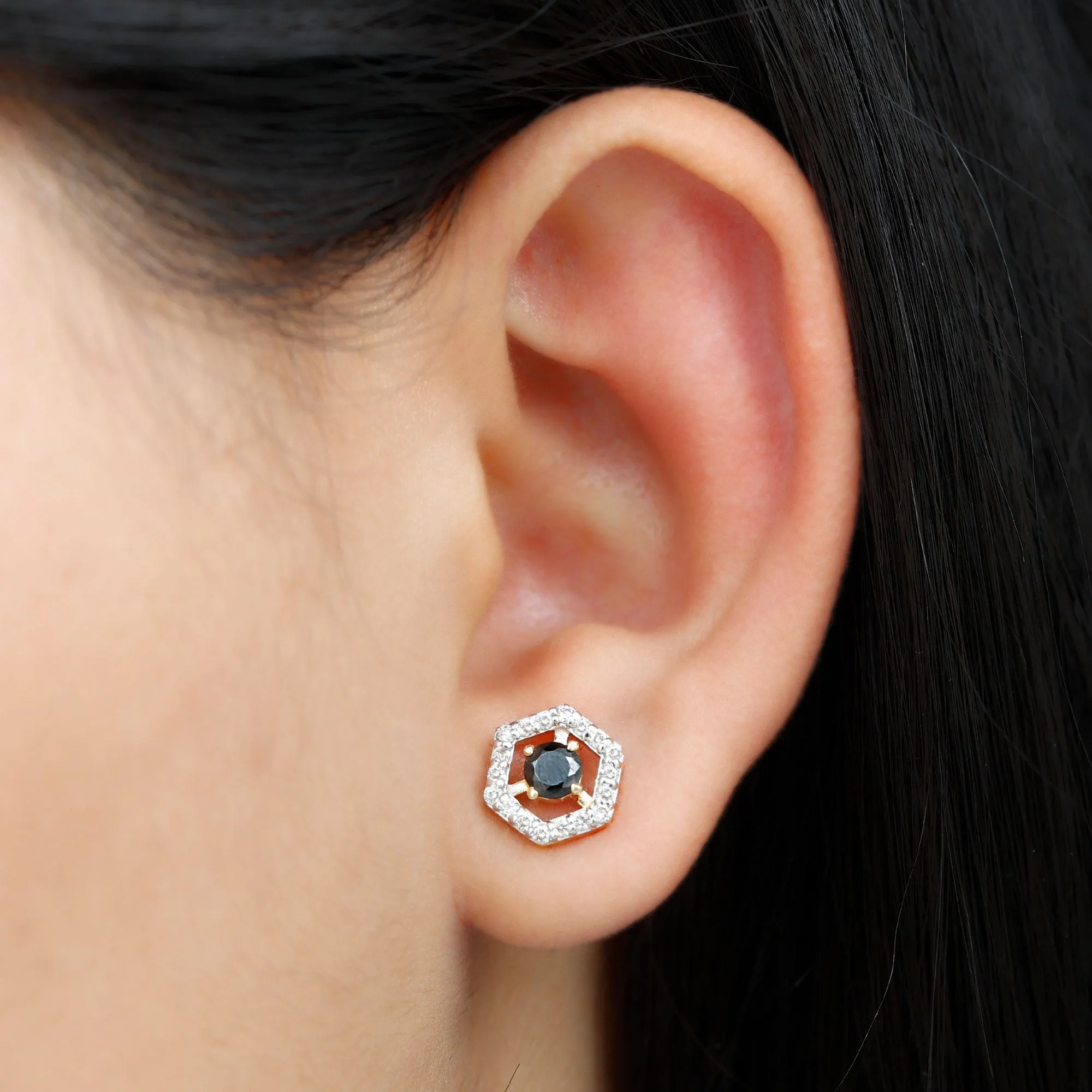 1 CT Minimal Black Onyx and Diamond Geometric Stud Earrings