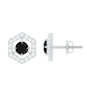 1 CT Minimal Black Onyx and Diamond Geometric Stud Earrings