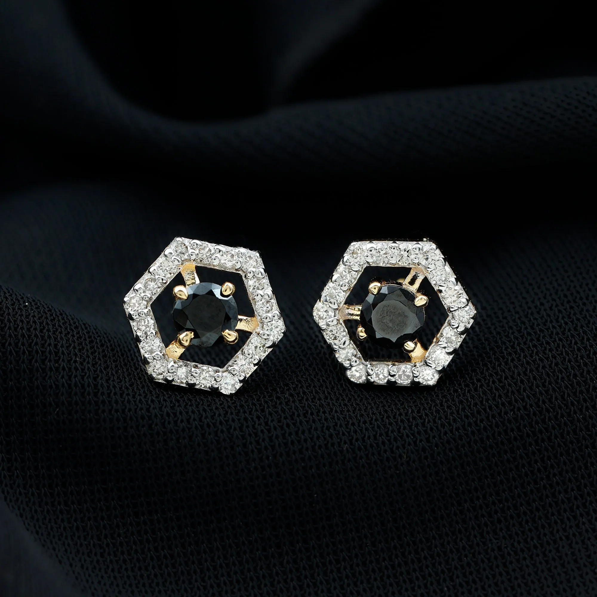 1 CT Minimal Black Onyx and Diamond Geometric Stud Earrings