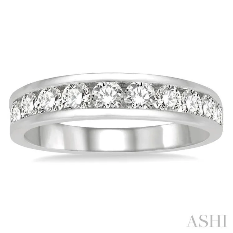 1 Ctw Channel Set 11 Stone Round Cut Diamond Wedding Band in 14K White Gold