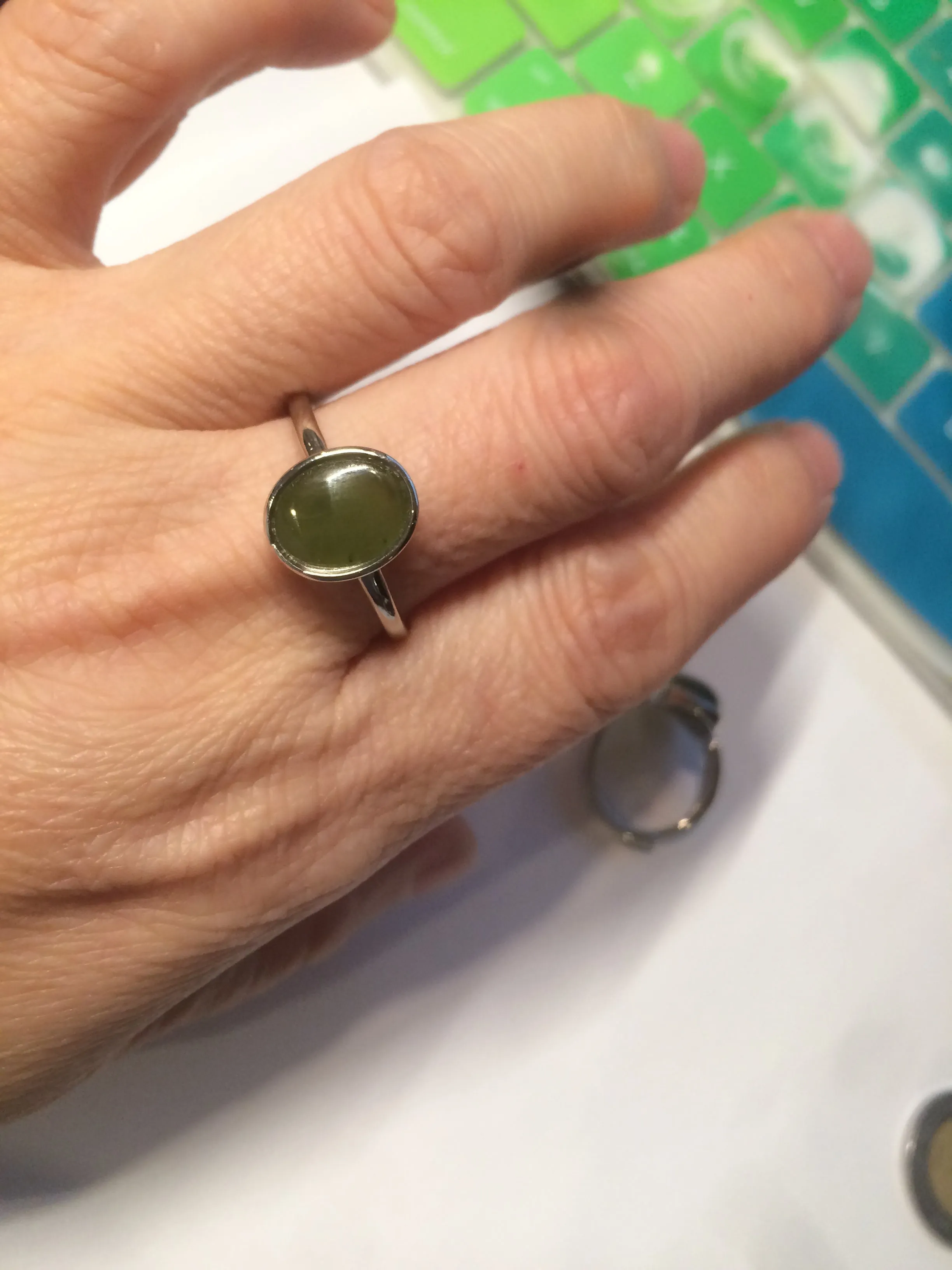 100% Natural dark green nephrite (碧玉) Hetian Jade ring HT66 (adjustable size)