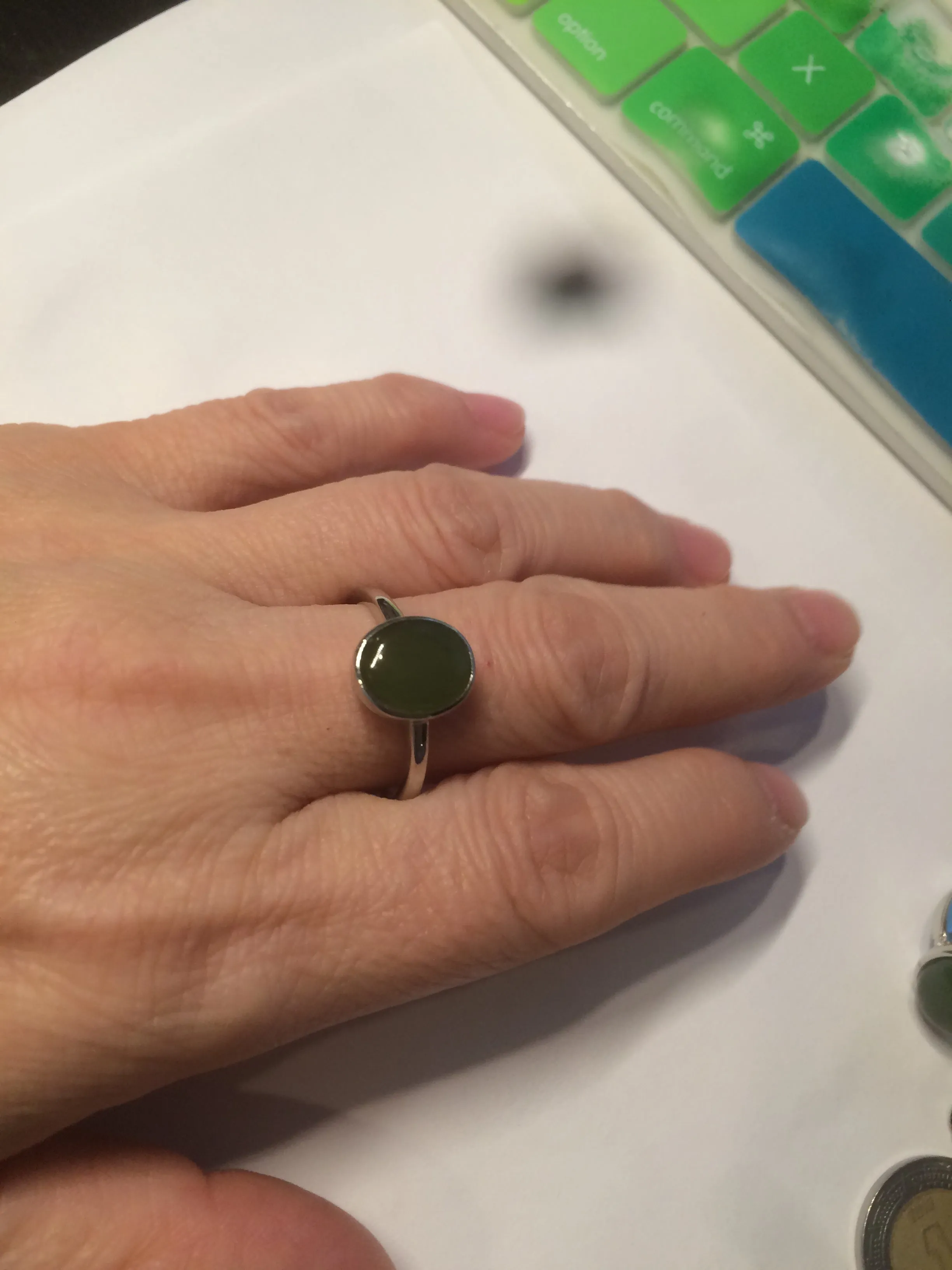 100% Natural dark green nephrite (碧玉) Hetian Jade ring HT66 (adjustable size)