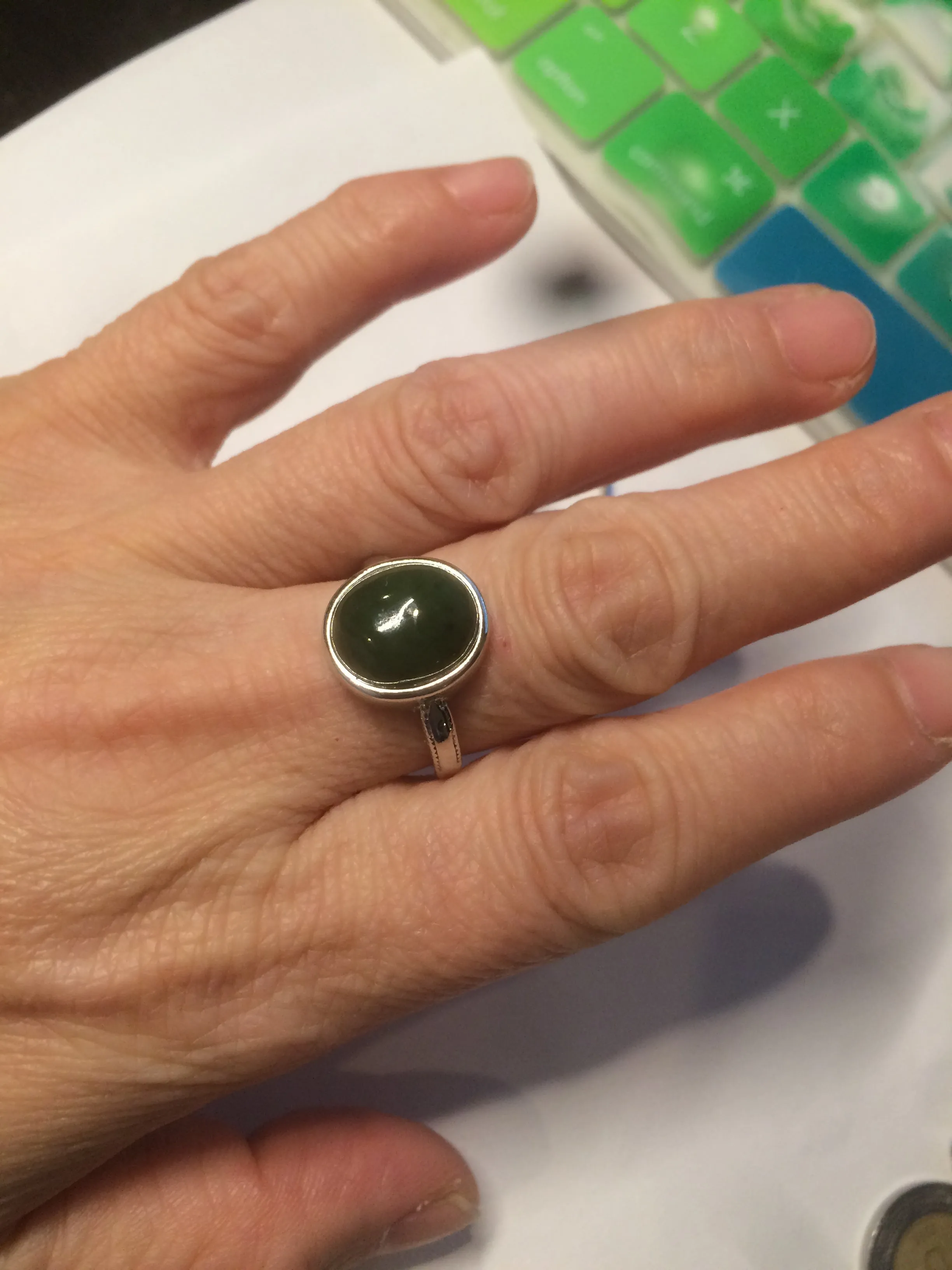 100% Natural dark green nephrite (碧玉) Hetian Jade ring HT66 (adjustable size)