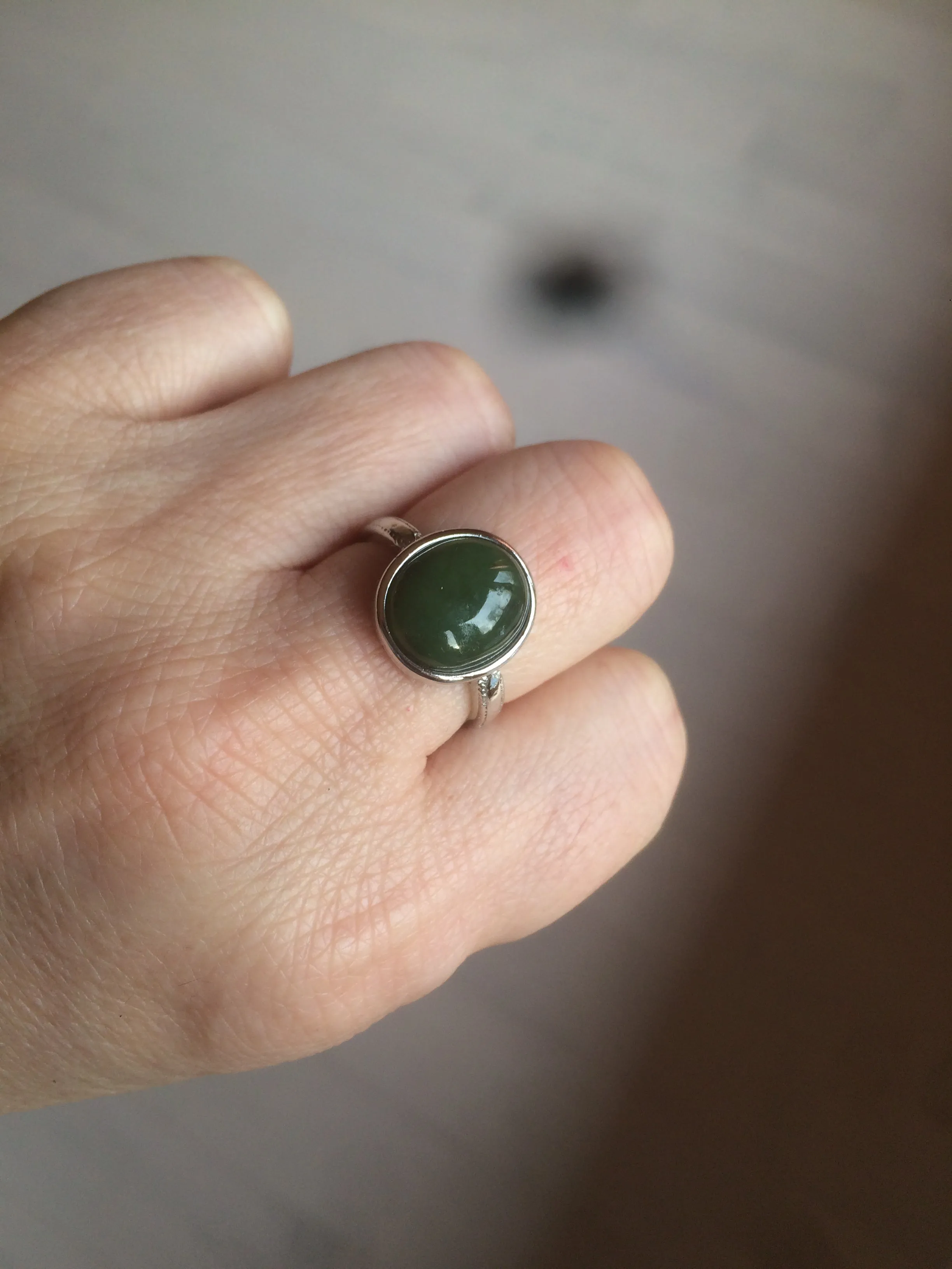 100% Natural dark green nephrite (碧玉) Hetian Jade ring HT66 (adjustable size)