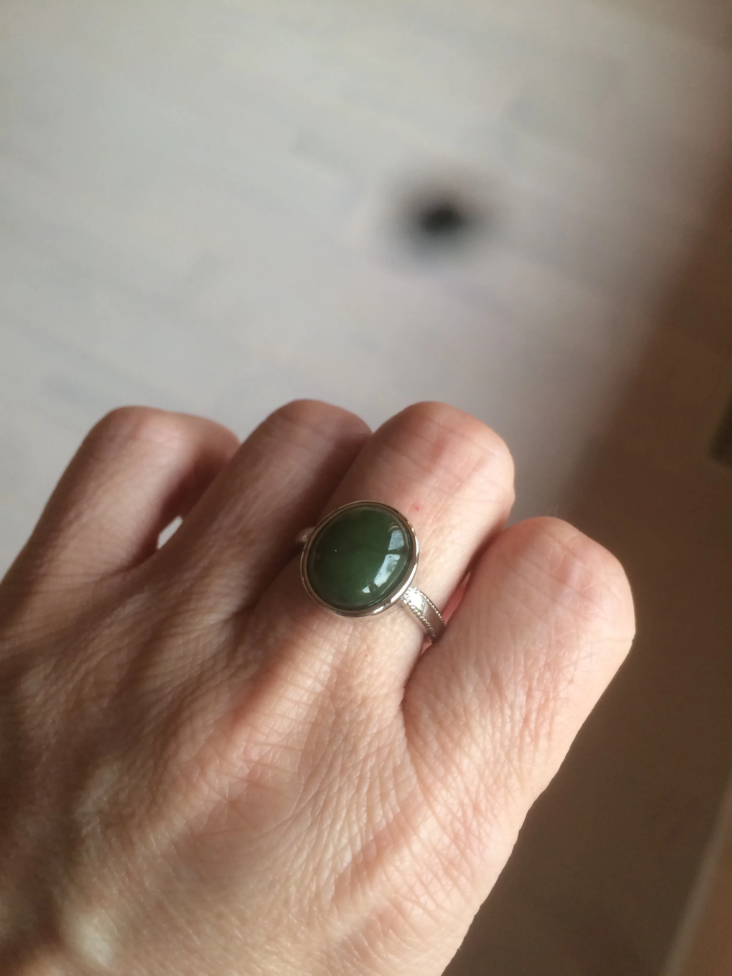 100% Natural dark green nephrite (碧玉) Hetian Jade ring HT66 (adjustable size)