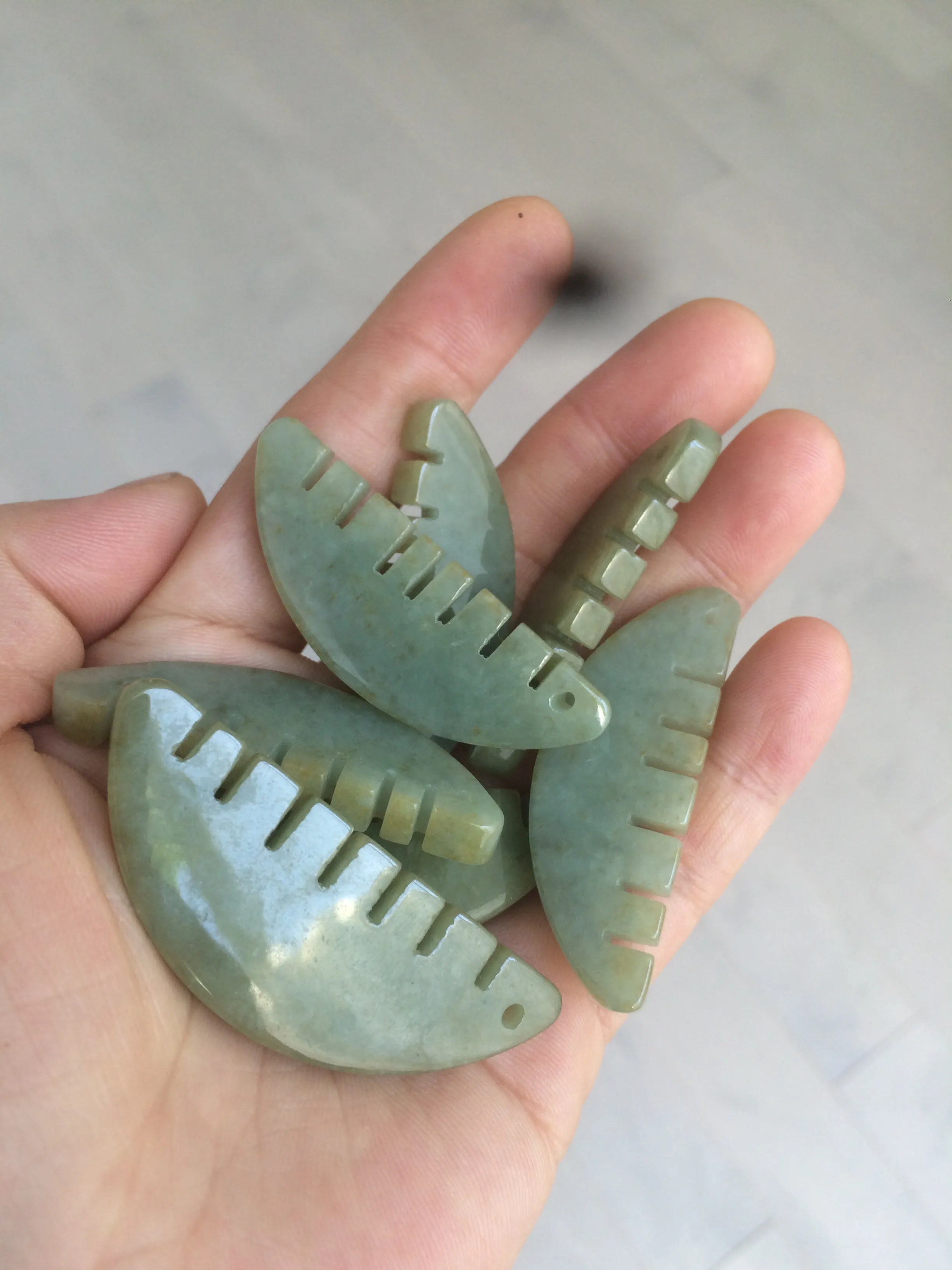 100% Natural icy watery light green/gray Jadeite gua sha (刮痧) Jadeite jade Comb E77 (Add on item! not sale individually)