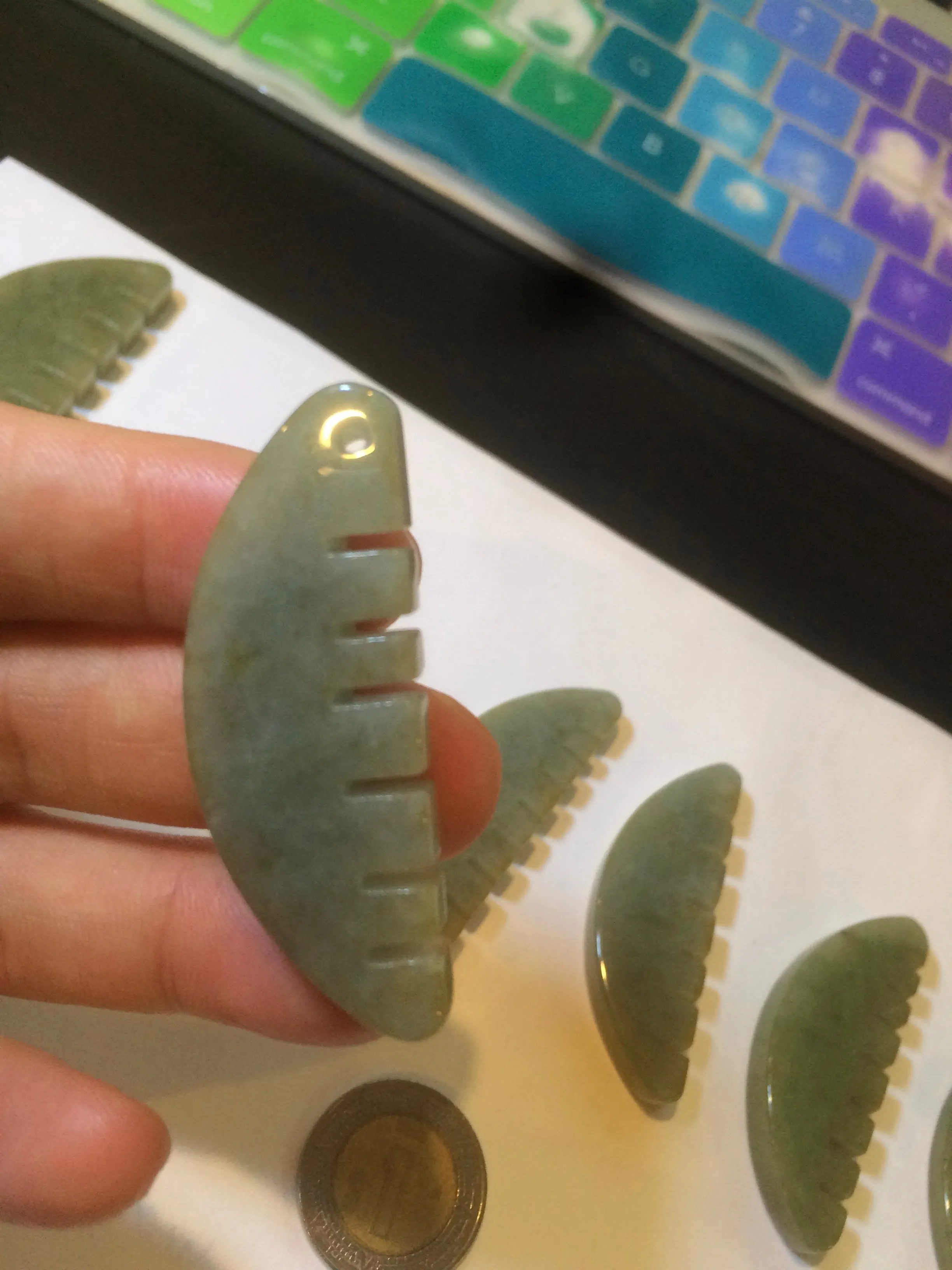 100% Natural icy watery light green/gray Jadeite gua sha (刮痧) Jadeite jade Comb E77 (Add on item! not sale individually)