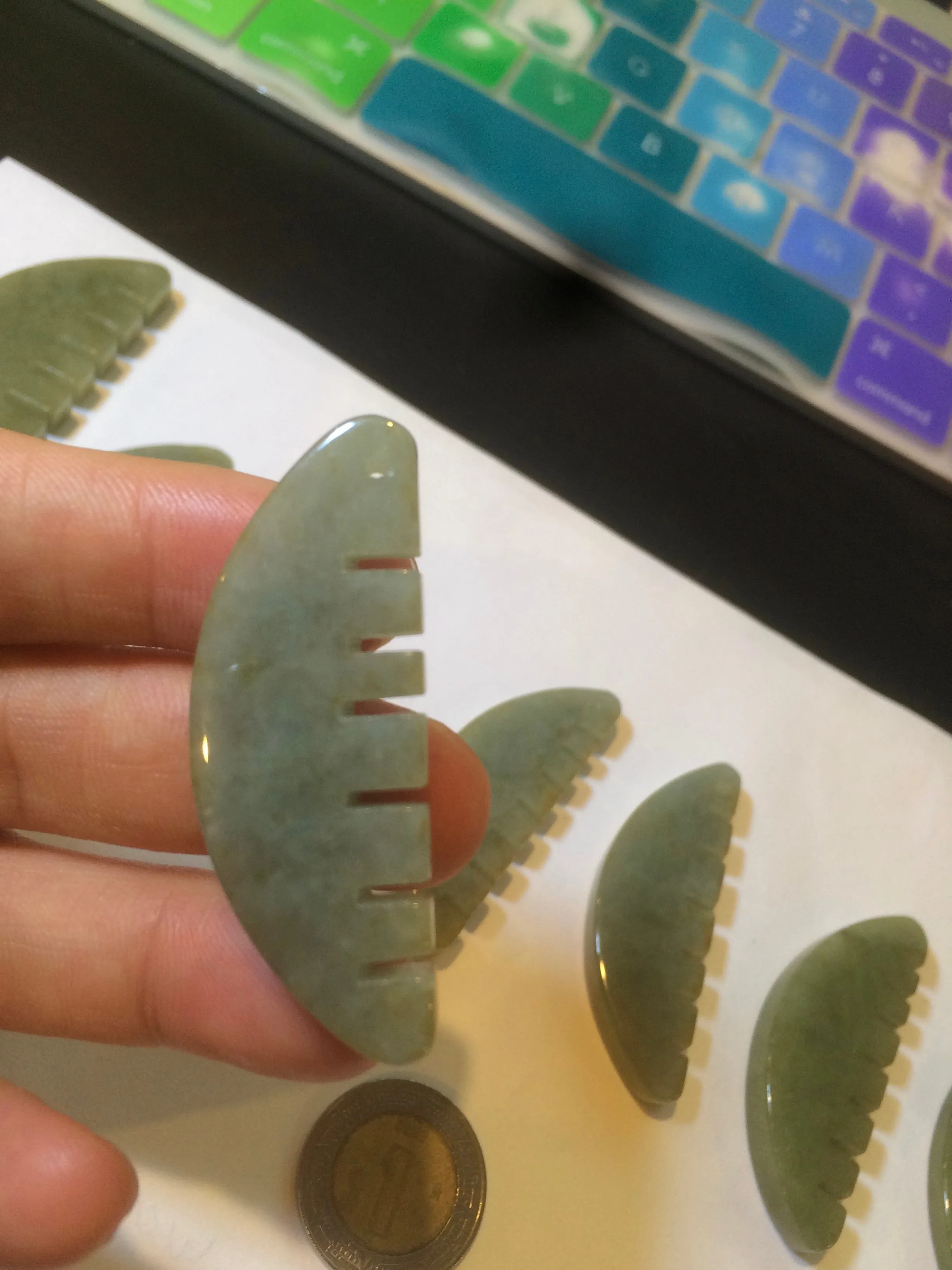 100% Natural icy watery light green/gray Jadeite gua sha (刮痧) Jadeite jade Comb E77 (Add on item! not sale individually)