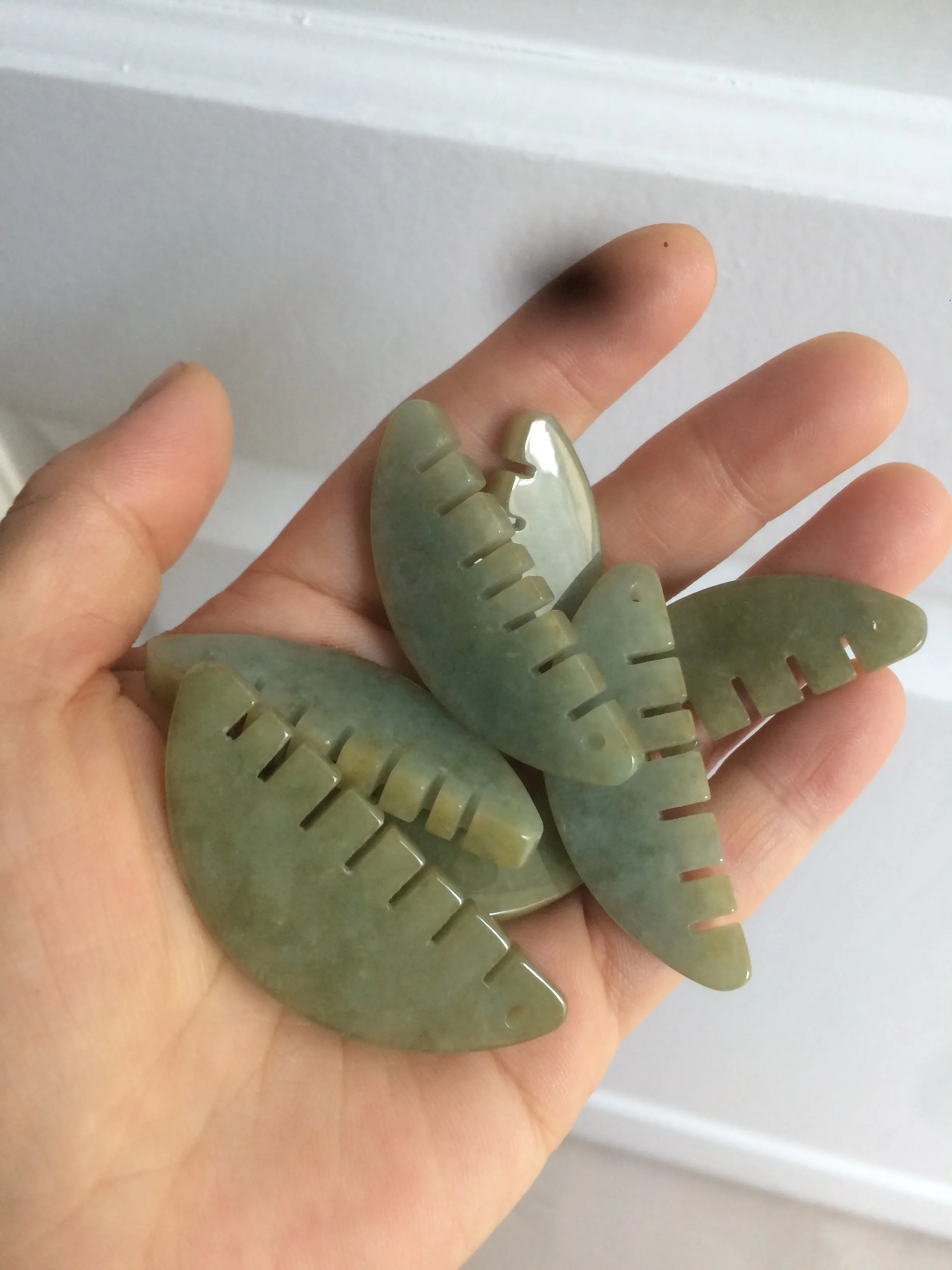 100% Natural icy watery light green/gray Jadeite gua sha (刮痧) Jadeite jade Comb E77 (Add on item! not sale individually)