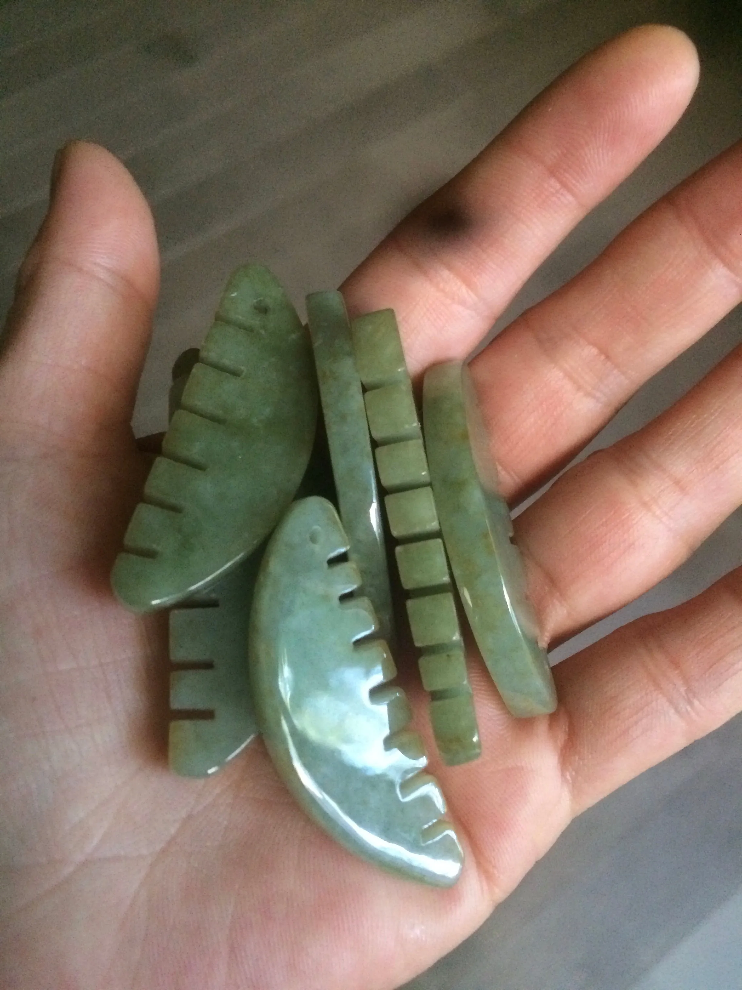 100% Natural icy watery light green/gray Jadeite gua sha (刮痧) Jadeite jade Comb E77 (Add on item! not sale individually)