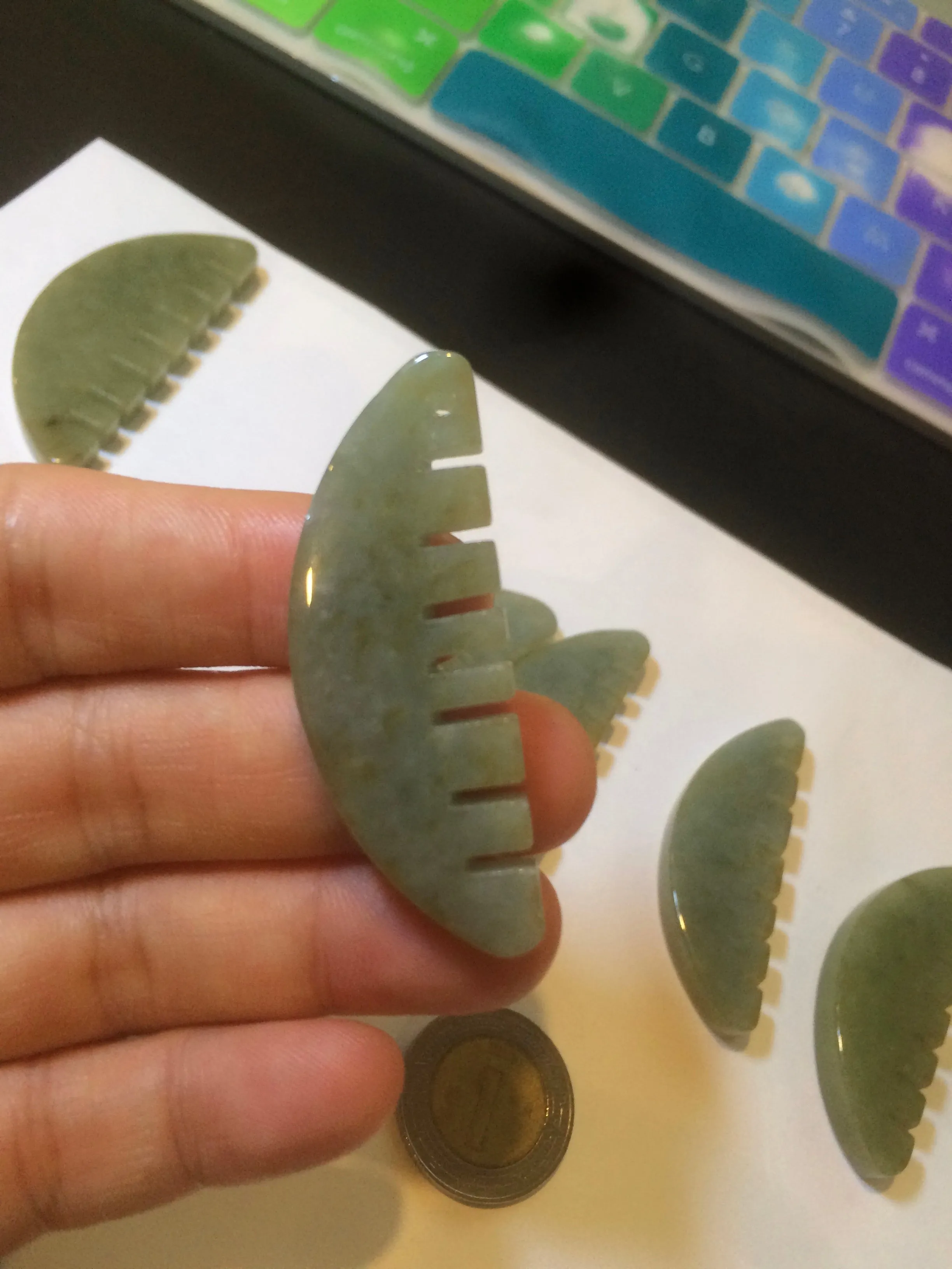 100% Natural icy watery light green/gray Jadeite gua sha (刮痧) Jadeite jade Comb E77 (Add on item! not sale individually)