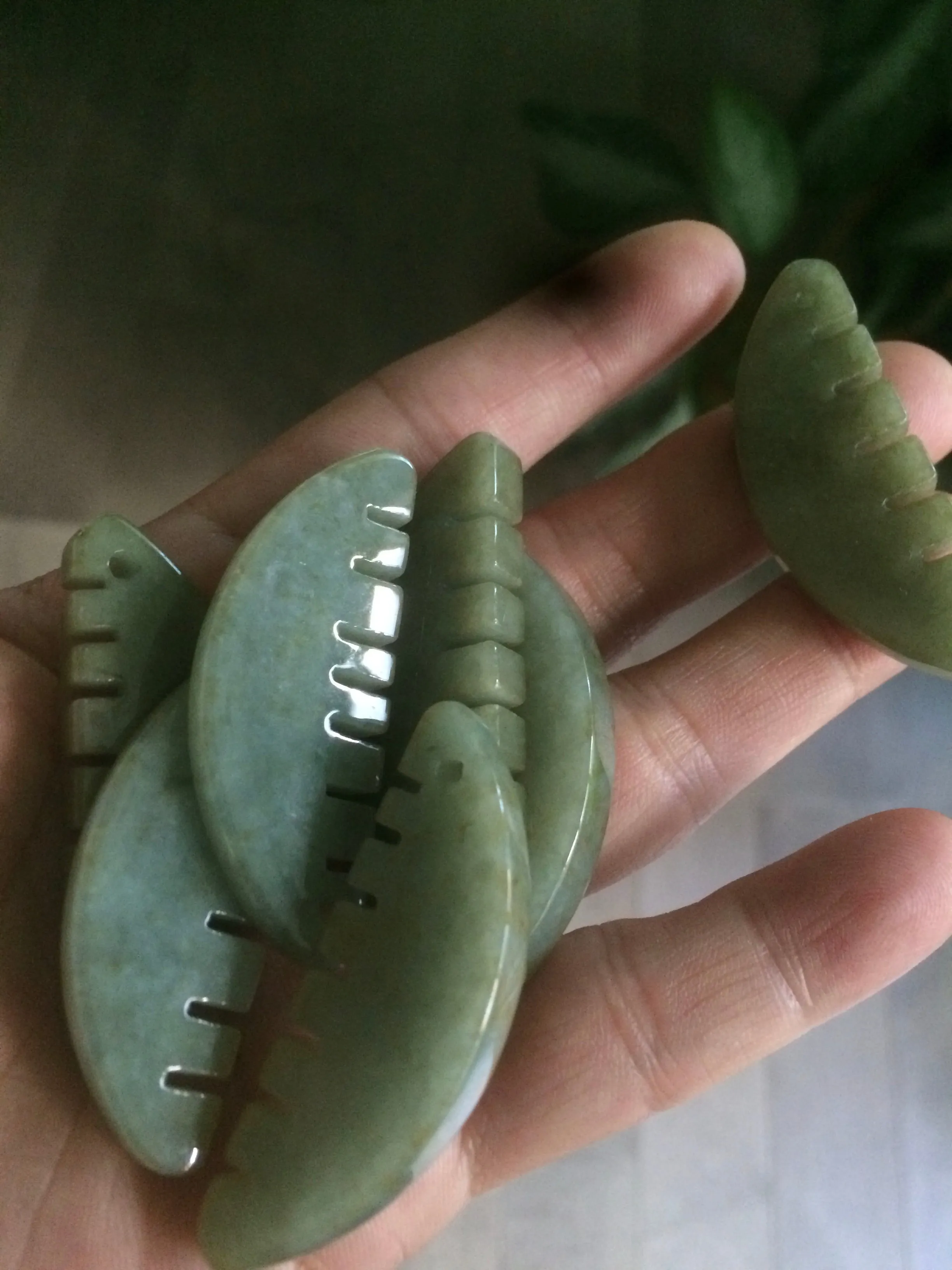 100% Natural icy watery light green/gray Jadeite gua sha (刮痧) Jadeite jade Comb E77 (Add on item! not sale individually)