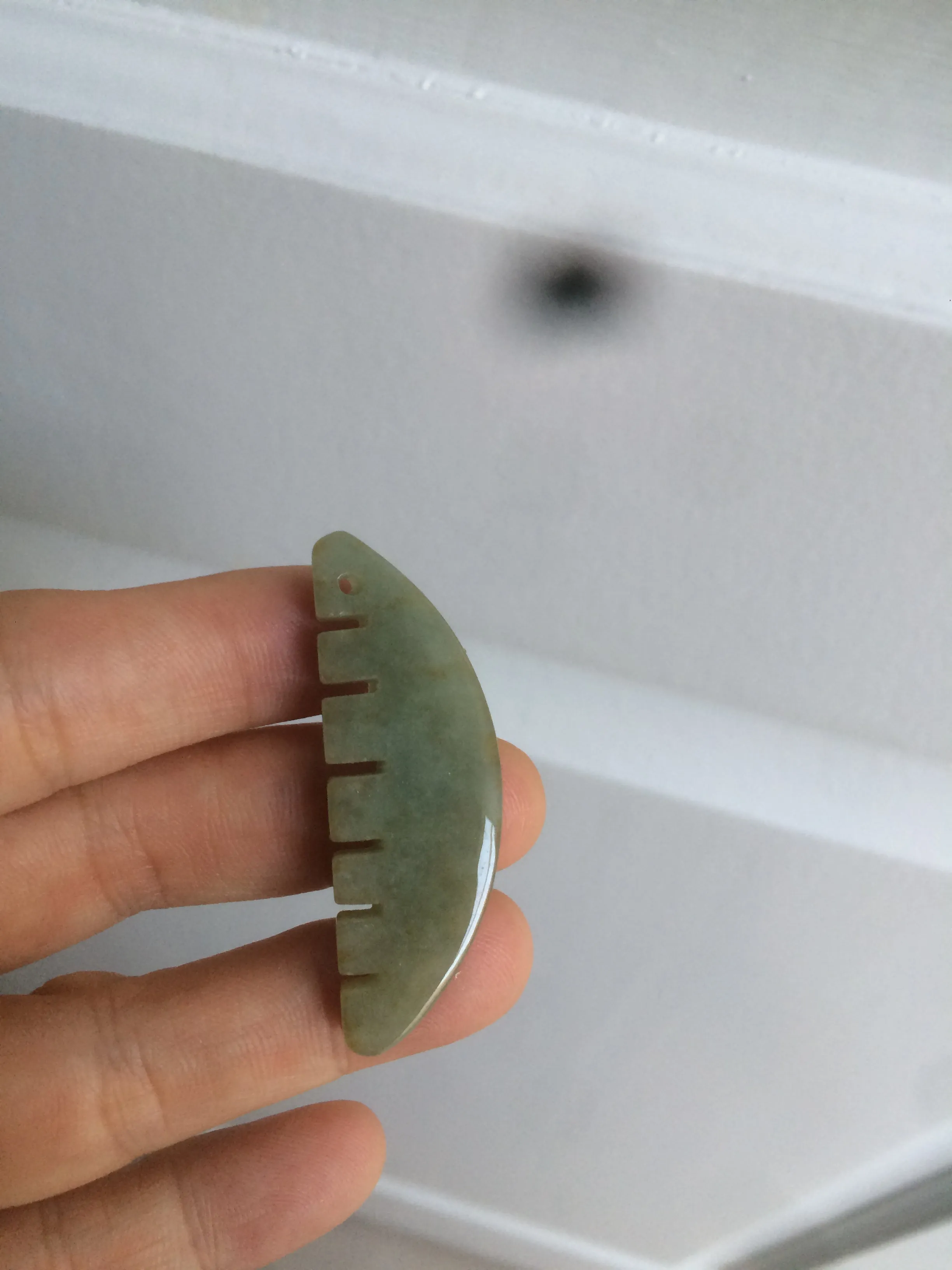 100% Natural icy watery light green/gray Jadeite gua sha (刮痧) Jadeite jade Comb E77 (Add on item! not sale individually)