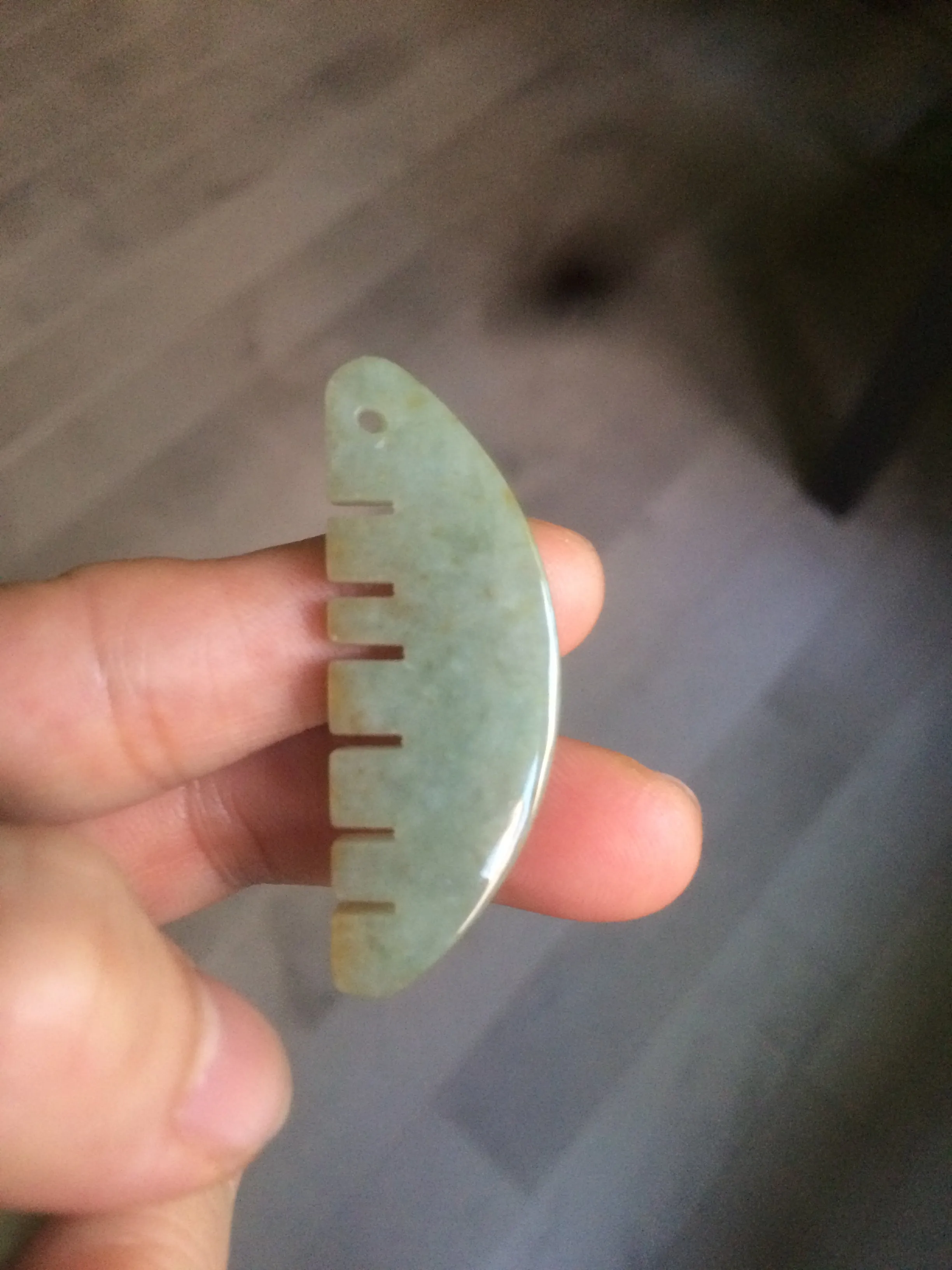 100% Natural icy watery light green/gray Jadeite gua sha (刮痧) Jadeite jade Comb E77 (Add on item! not sale individually)