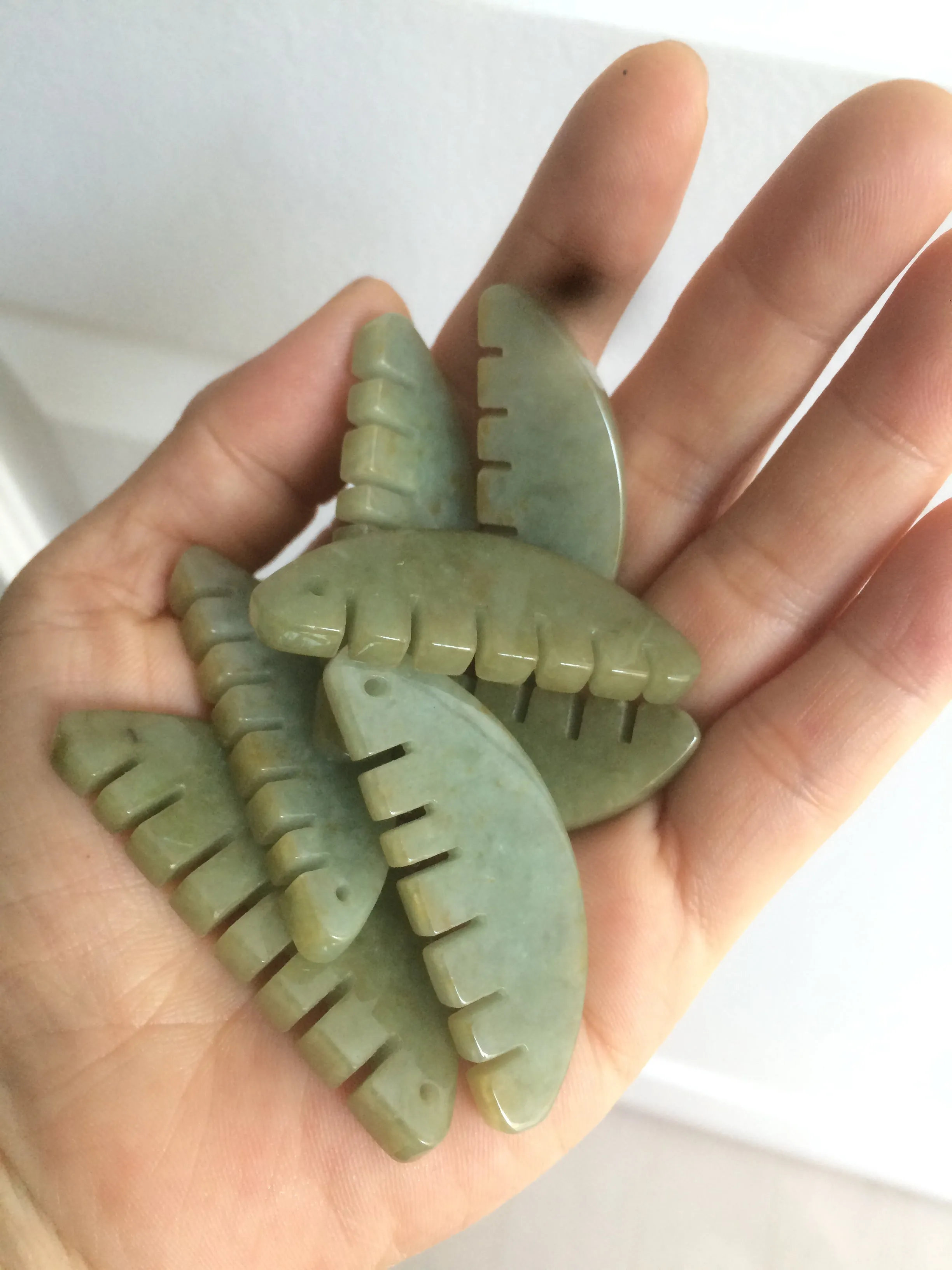 100% Natural icy watery light green/gray Jadeite gua sha (刮痧) Jadeite jade Comb E77 (Add on item! not sale individually)