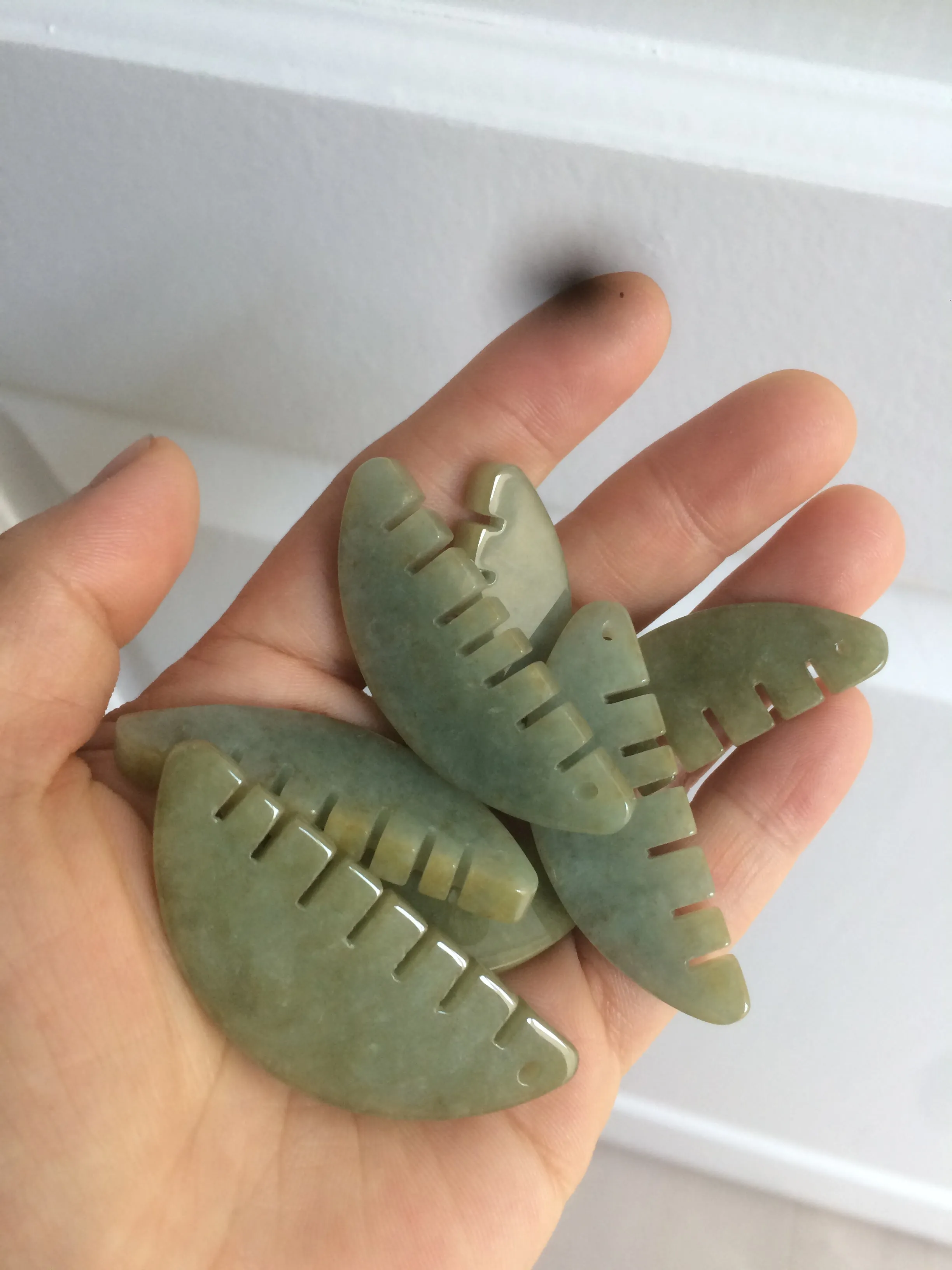 100% Natural icy watery light green/gray Jadeite gua sha (刮痧) Jadeite jade Comb E77 (Add on item! not sale individually)