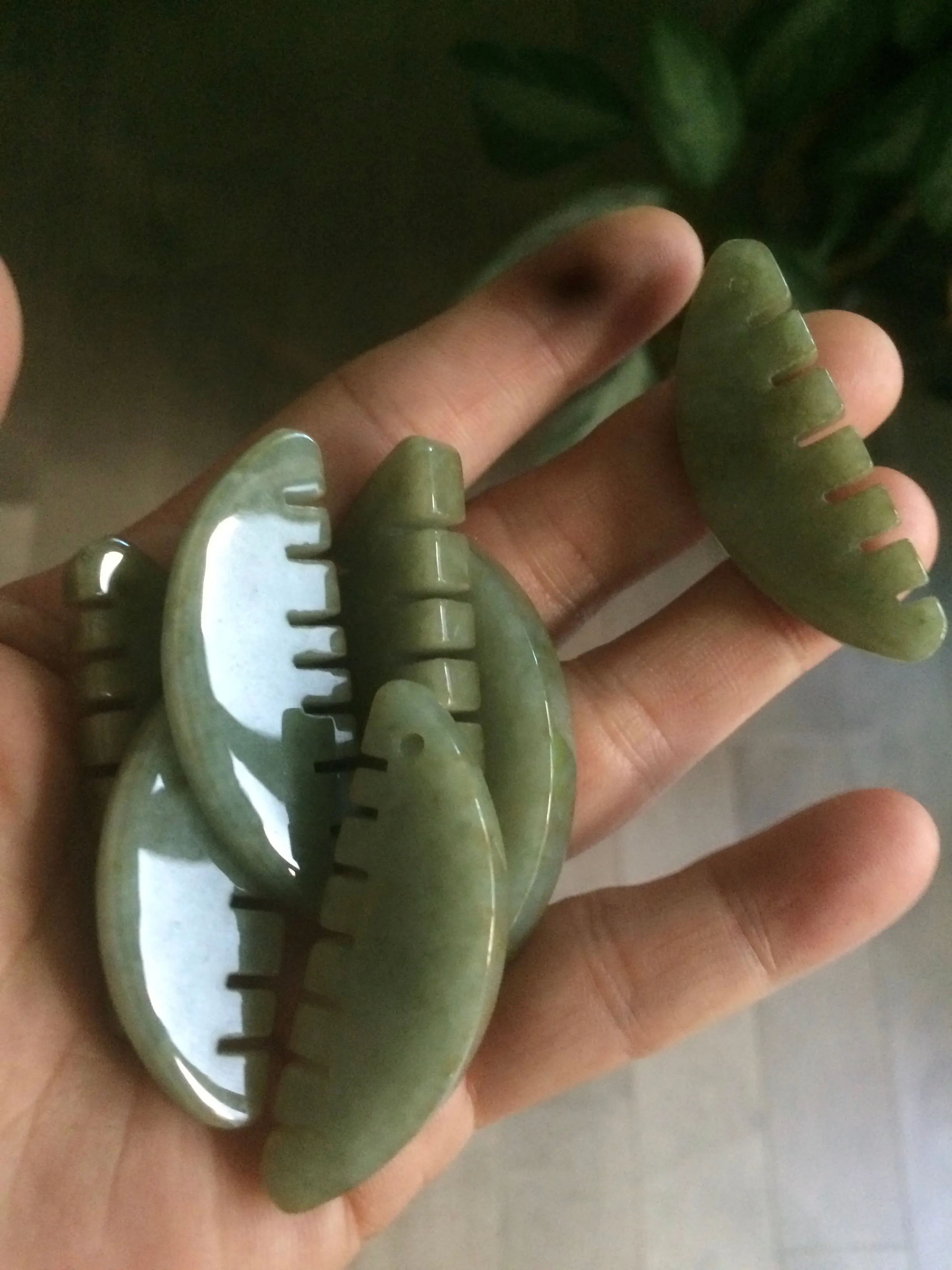 100% Natural icy watery light green/gray Jadeite gua sha (刮痧) Jadeite jade Comb E77 (Add on item! not sale individually)