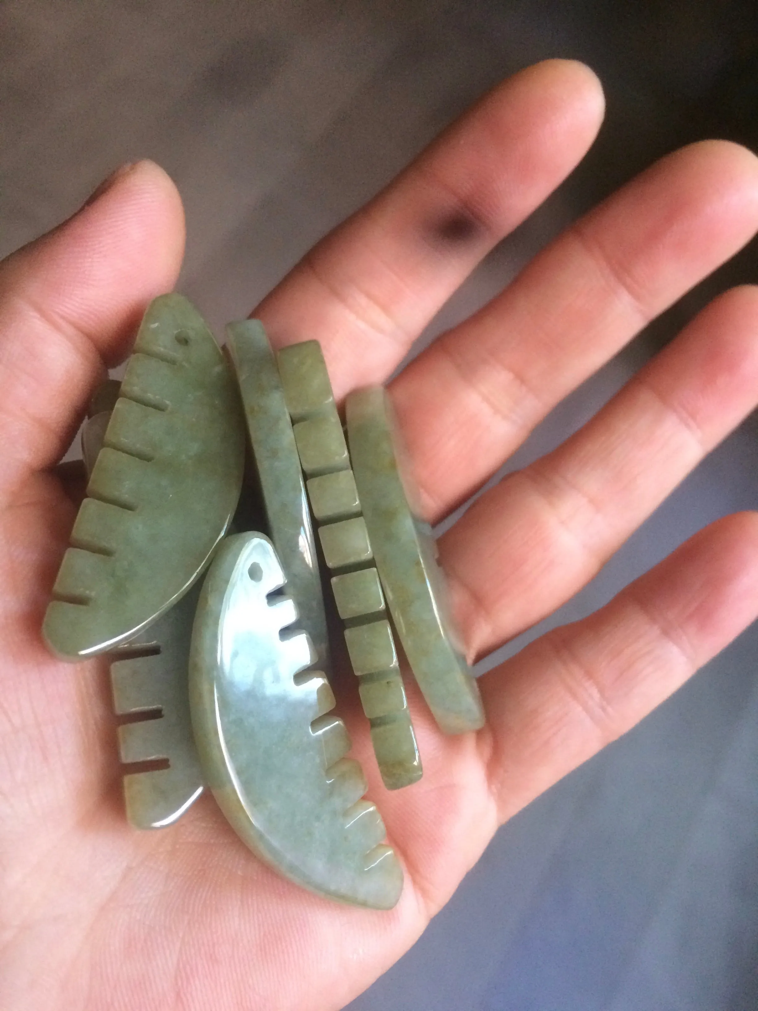 100% Natural icy watery light green/gray Jadeite gua sha (刮痧) Jadeite jade Comb E77 (Add on item! not sale individually)