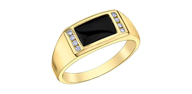 10K Yellow Gold Rectangular Onyx and Diamond Ring