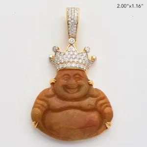 10KY 0.85CTW DIAMOND JADE KING BUDDHA PENDANT