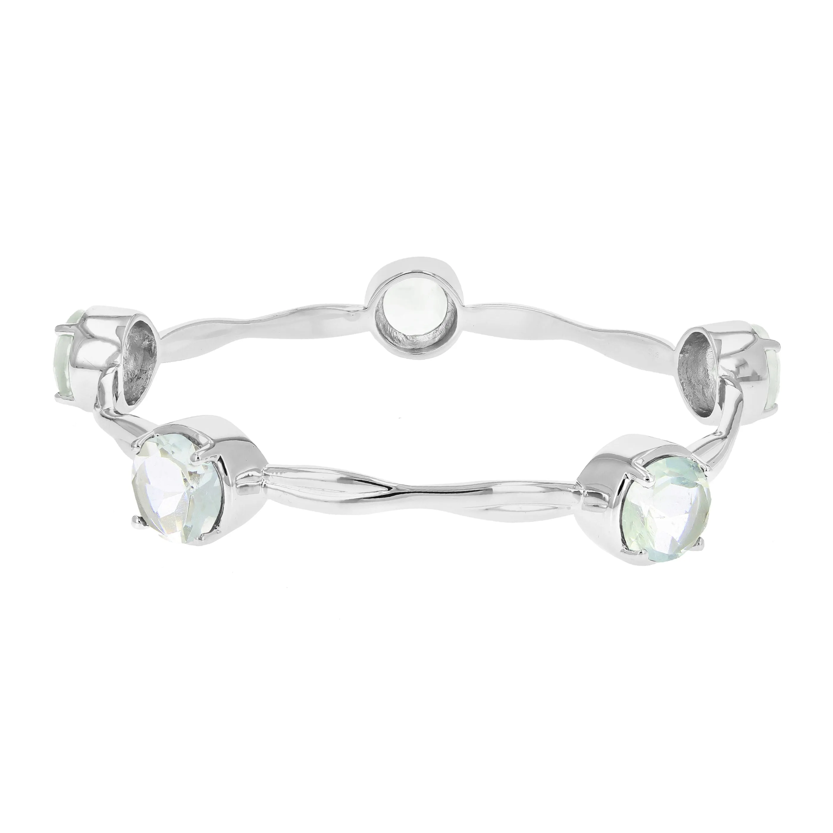 12 cttw Green Amethyst Bangle Bracelet Brass With Rhodium Plating 10 MM Round