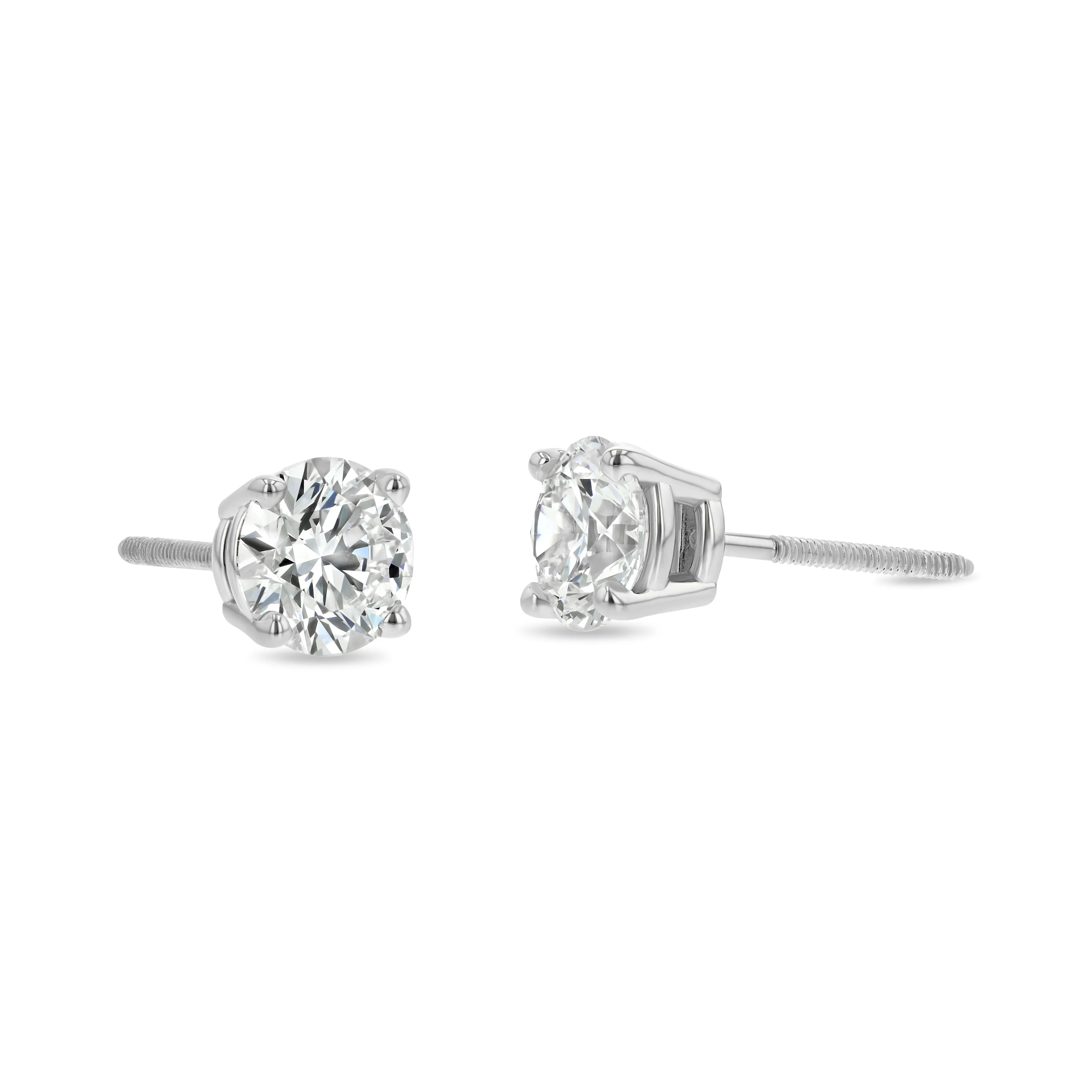 1.25 Carat Total Weight D-F Colorless VS Clarity Ideal Cut IGI Certified Lab Created Round Brilliant Diamond Stud Earrings in 14k White Gold 4-Prong Setting