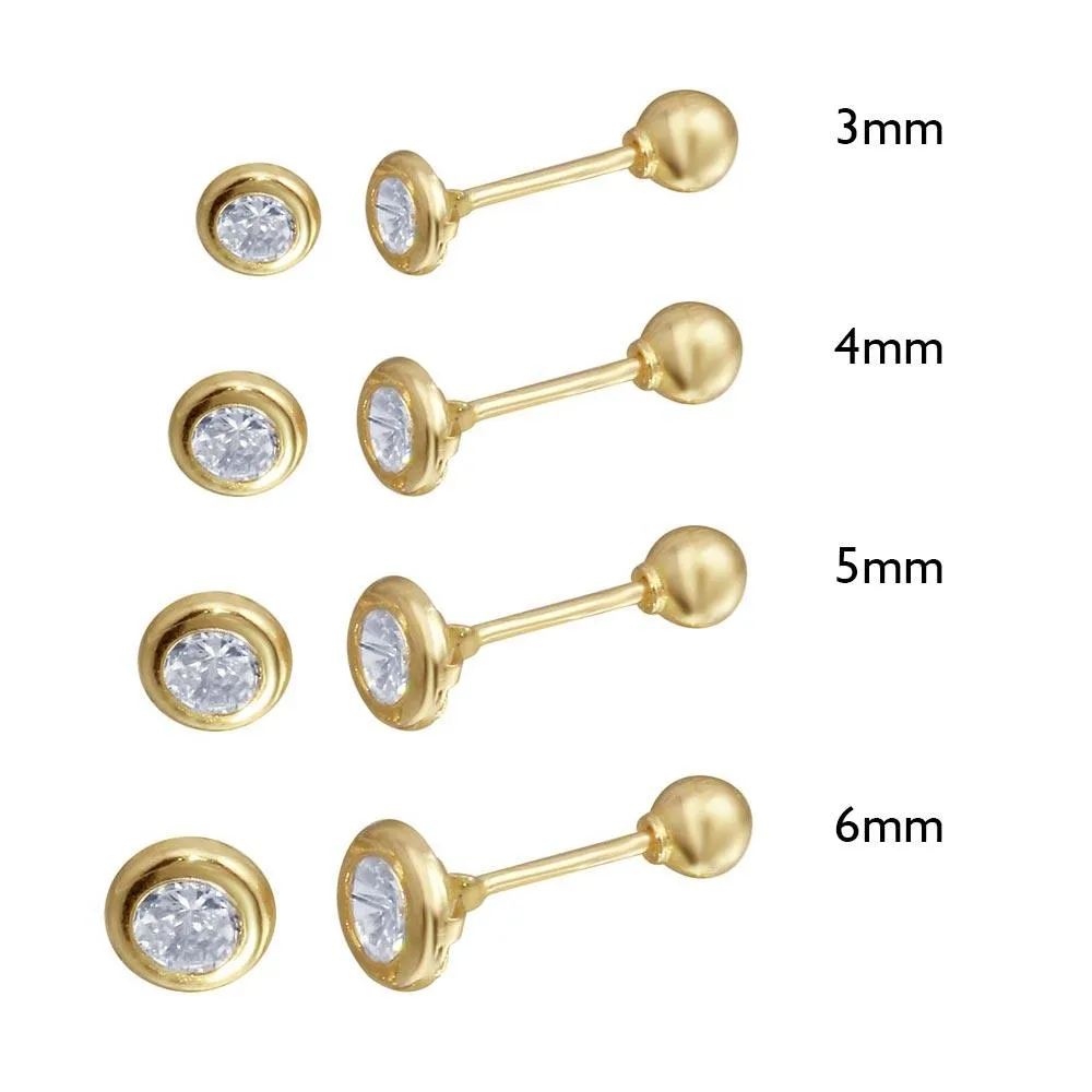 14E00013. - 14 Karat Yellow Gold Screw Back Bezel Round CZ Stud Earring