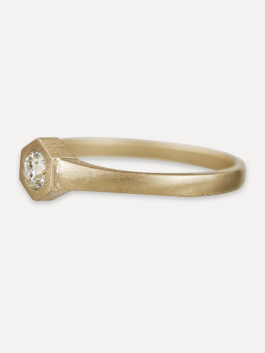 14K Brilliant Round Signet Ring - Diamond