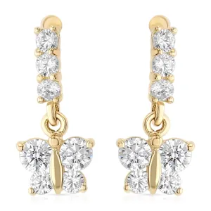 14K Gold CZ ButterFly Drop Stud Earrings