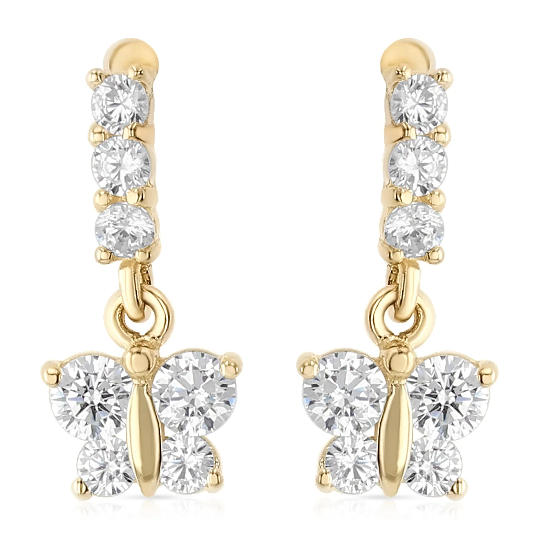 14K Gold CZ ButterFly Drop Stud Earrings