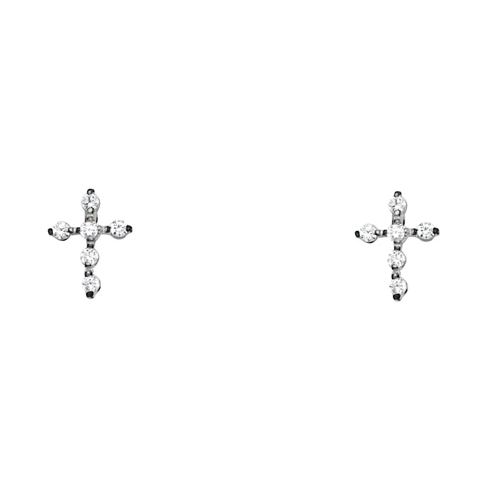 14K Gold CZ  Jesus Christ Cross Stud Earrings