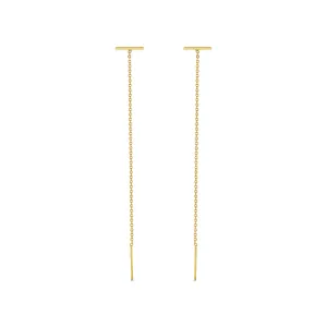 14k Gold Thin Bar Threader Earrings