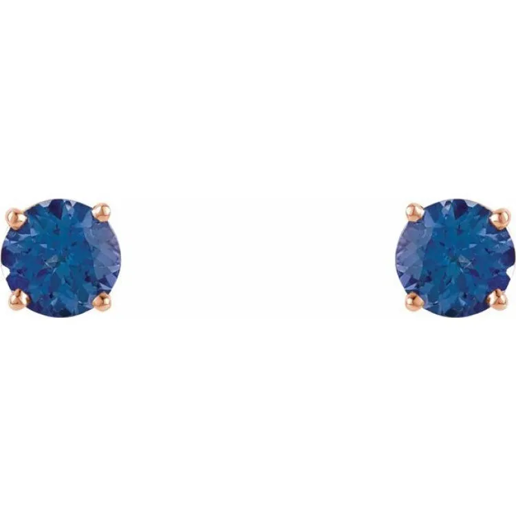 14K Rose 5 mm Natural Tanzanite Stud Earrings