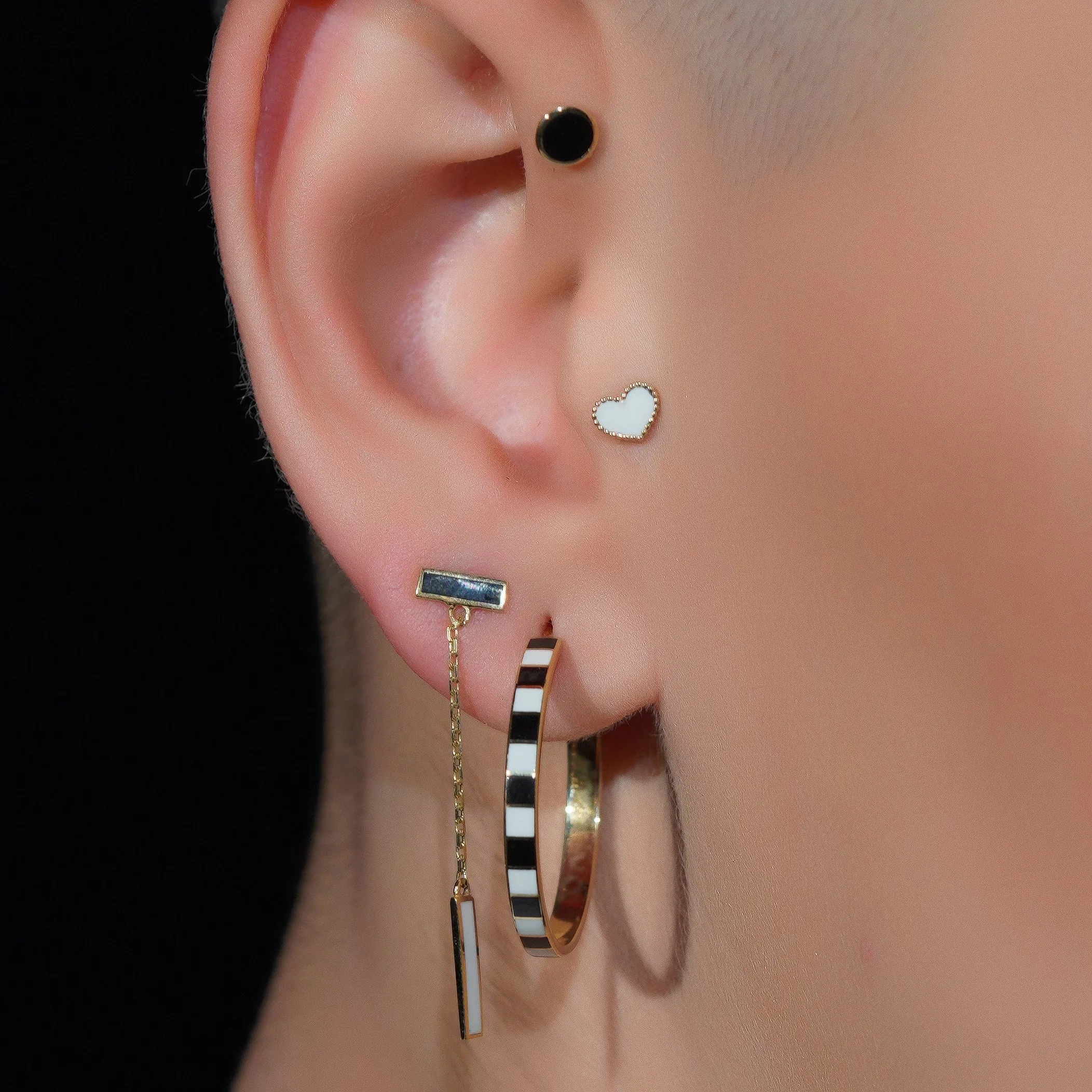 14K Solid Gold White Enamel Heart Tragus