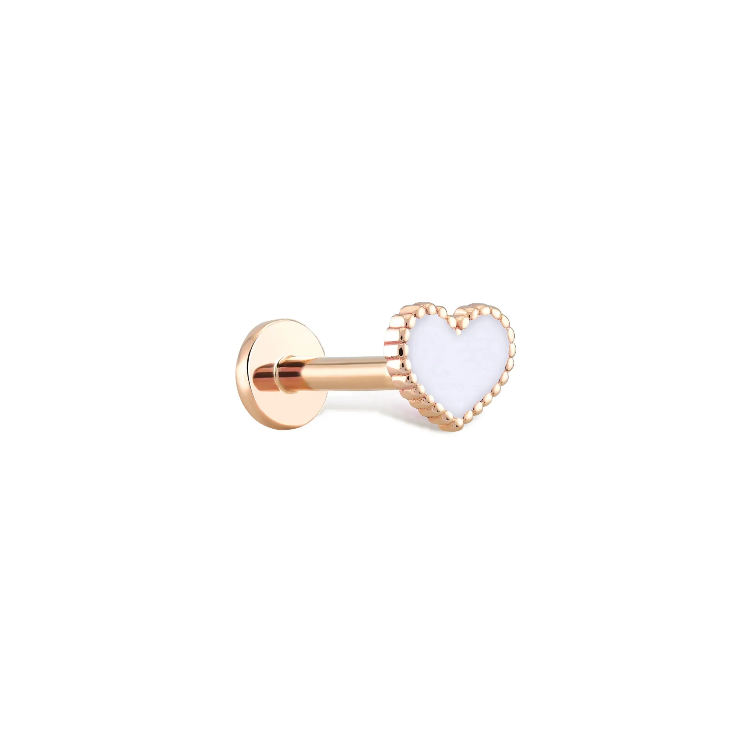 14K Solid Gold White Enamel Heart Tragus