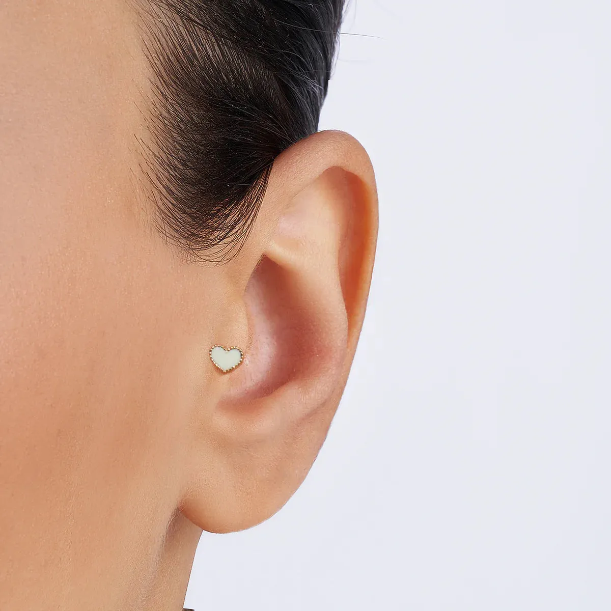 14K Solid Gold White Enamel Heart Tragus