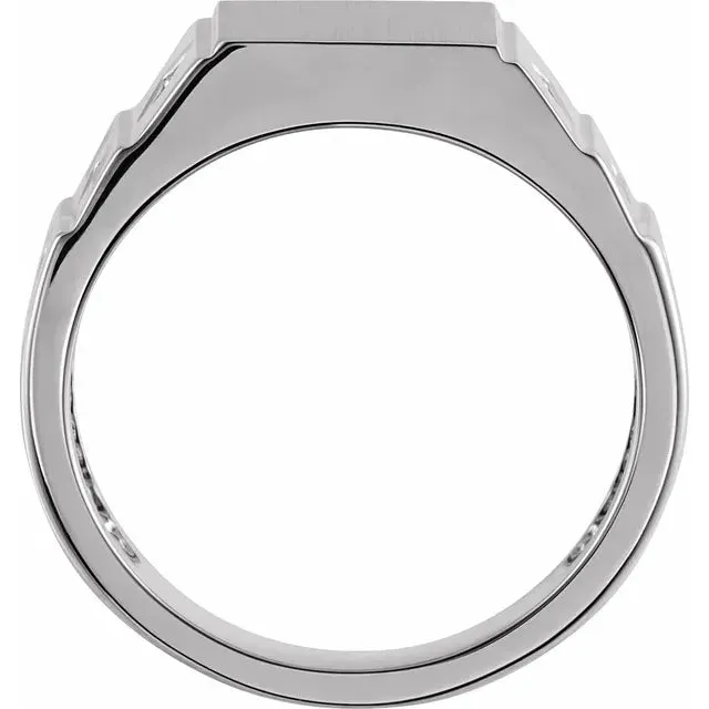 14K White Gold .08 CTW Natural Diamond 23.5 mm Geometric Signet Ring