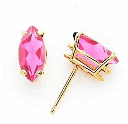 14k Yellow Gold Marquise Pink Tourmaline Earring