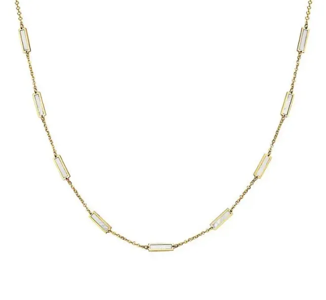 14k Yellow Gold Rectangle Mother of Pearl Station Necklace (I8079)