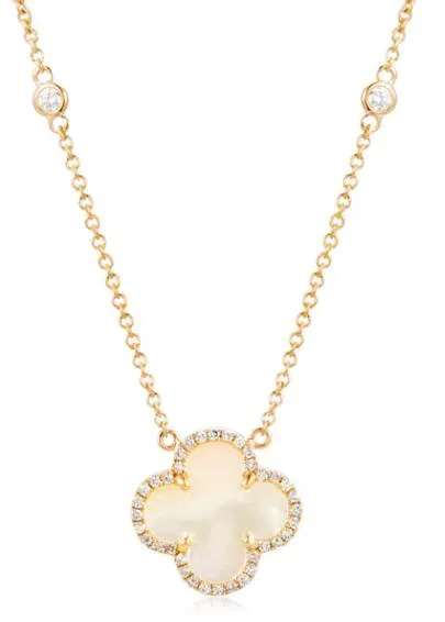 14kt Yellow Gold Mother of Pearl Clover Diamond Necklace