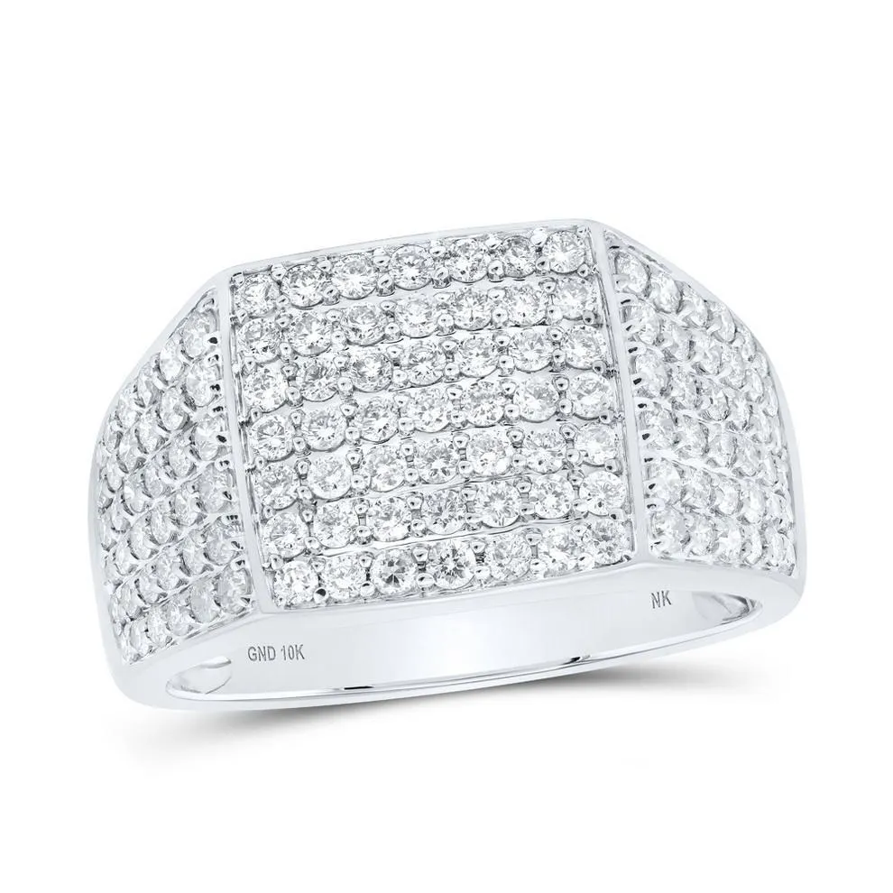 1.50 cttw Diamond Mens Band Rectangle Ring Signet 10k Whitew Gold