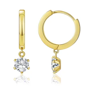 15mm 14K Gold/White Gold  Hoop Earrings with six Prong Set Drops Single CZ