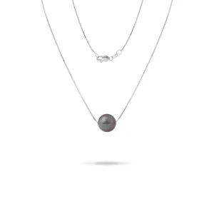 16-18" Adjustable Tahitian Black Pearl Necklace in White Gold - 9-10mm