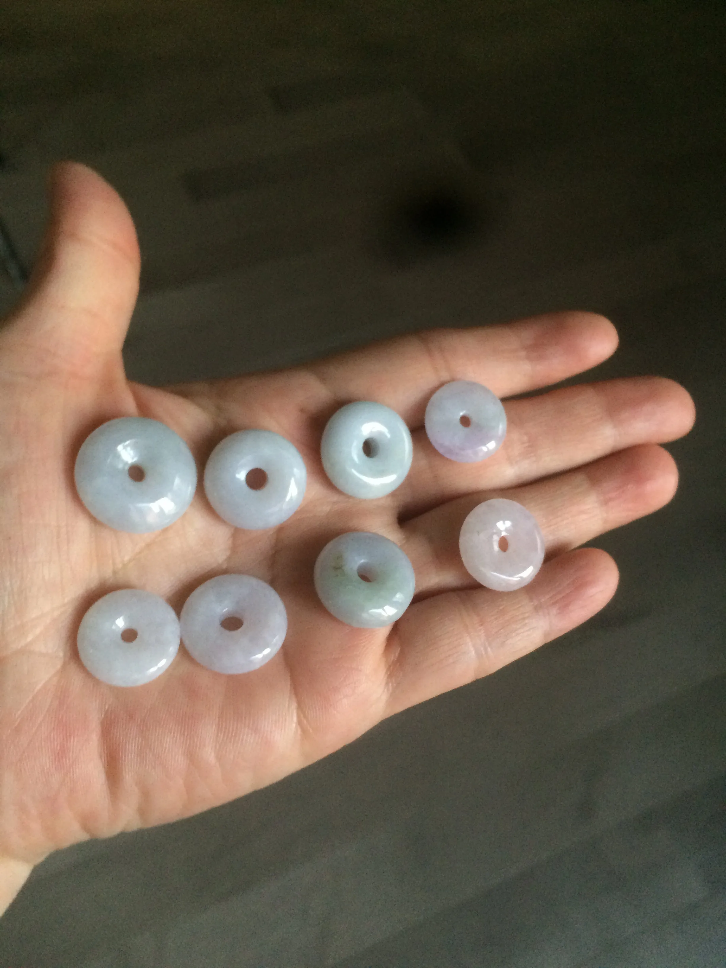 16.5-19.8mm Type A 100% Natural light purple/white Jadeite Jade Safety Guardian Button donut Pendant group AT71 add on item