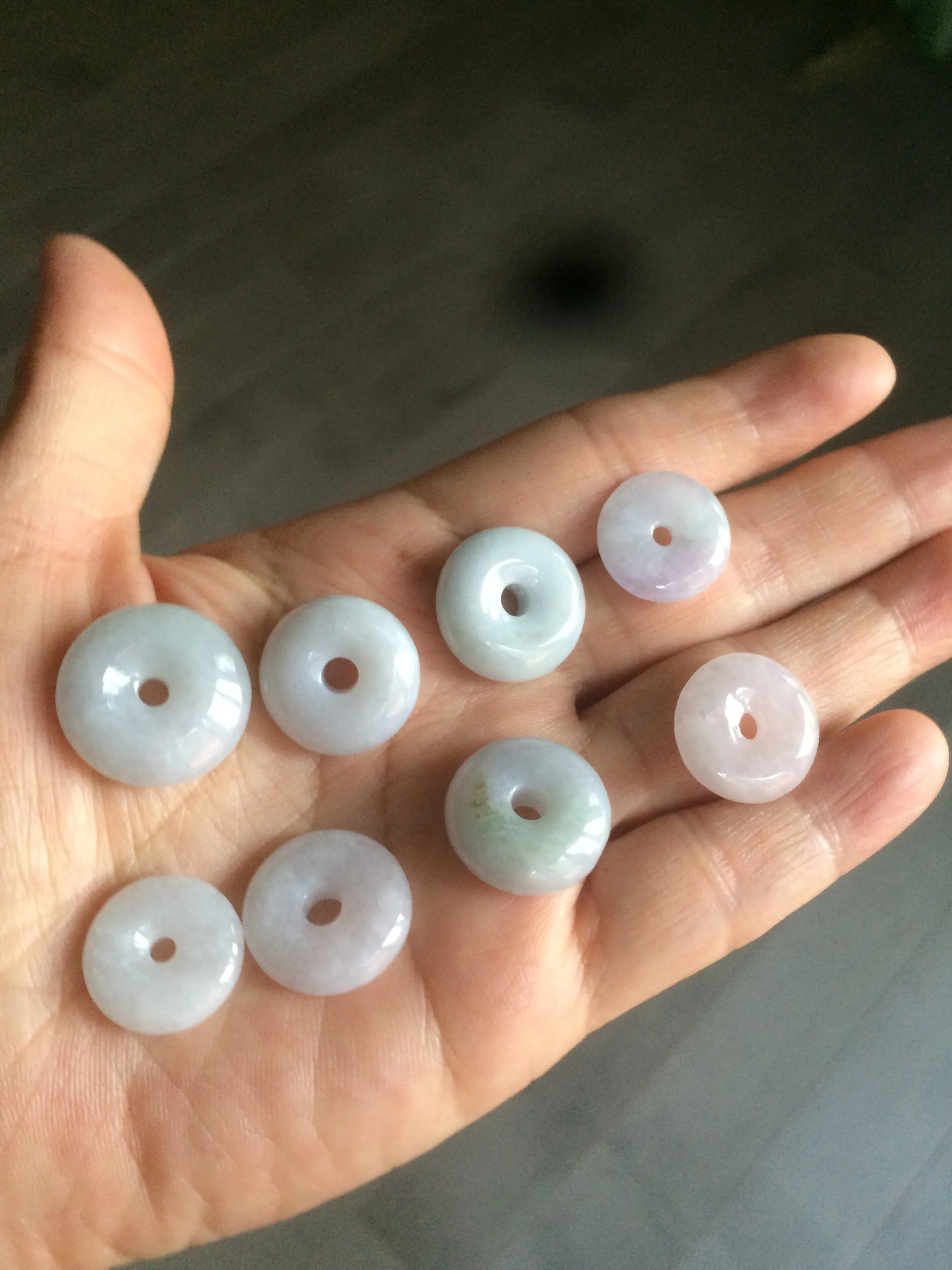 16.5-19.8mm Type A 100% Natural light purple/white Jadeite Jade Safety Guardian Button donut Pendant group AT71 add on item