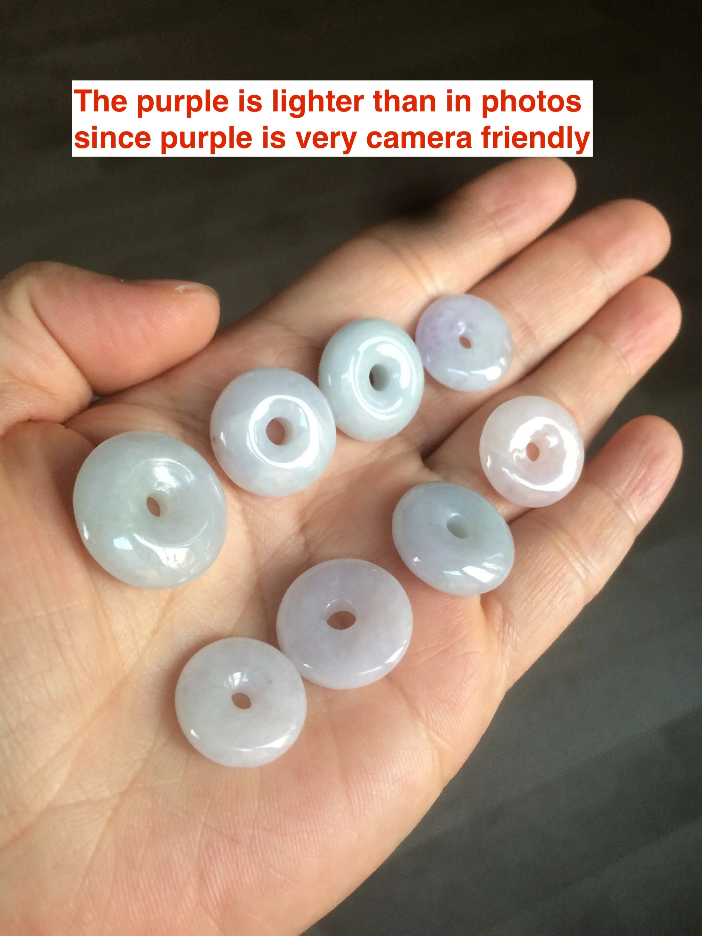 16.5-19.8mm Type A 100% Natural light purple/white Jadeite Jade Safety Guardian Button donut Pendant group AT71 add on item