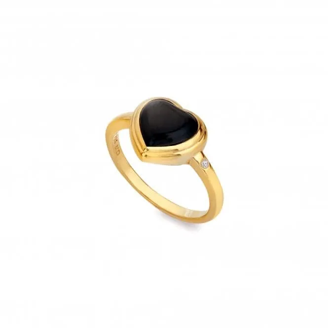 18ct Gold Plated Sterling Silver Heart Black Onyx Ring DR283