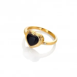 18ct Gold Plated Sterling Silver Heart Black Onyx Ring DR283