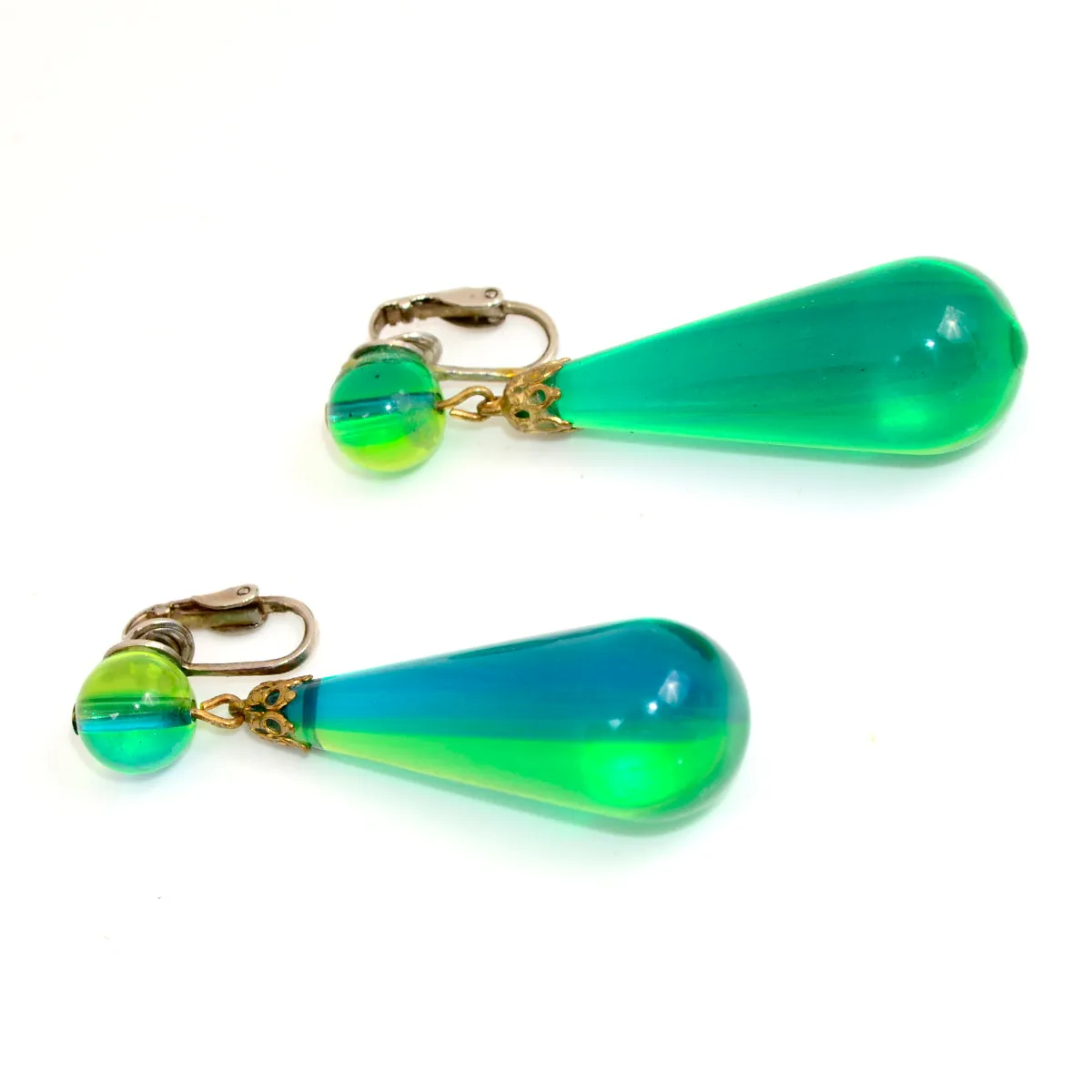 1960s Green & Blue Lucite Teardrop Earrings