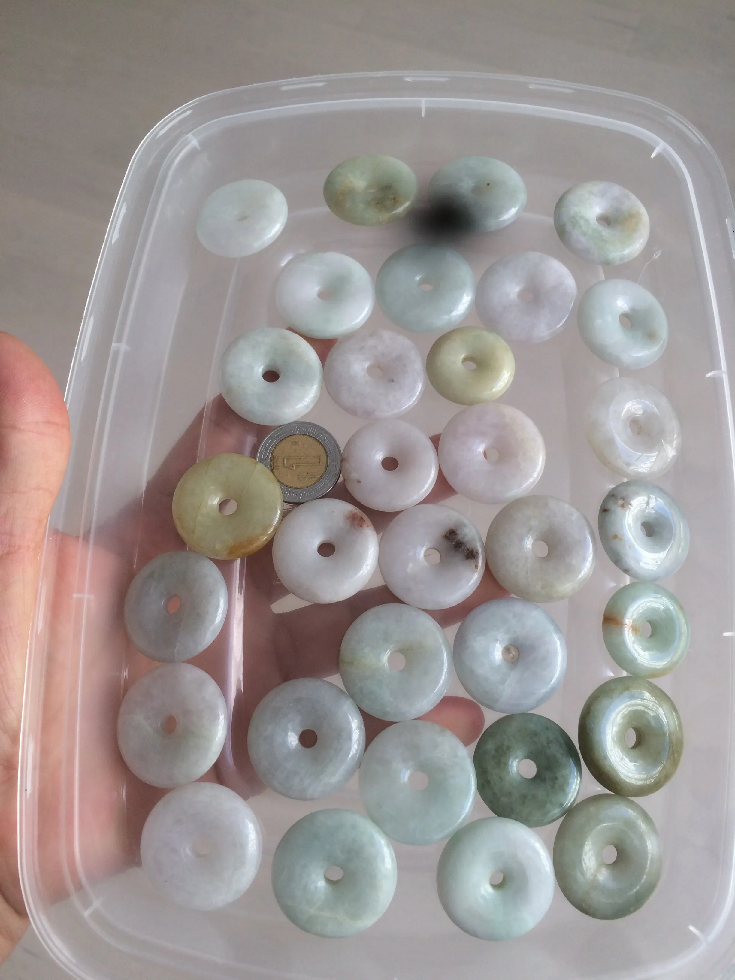 24-25mm Type A 100% Natural light green/white/purple/red Jadeite Jade Safety Guardian Button donut Pendant group AK39 (Add-on items)